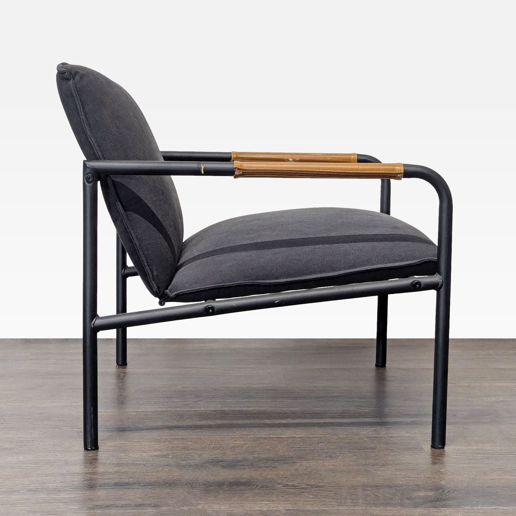 Sauder Boulevard Modern Black Lounge Chair with Metal Frame and Wood Accents - Thumbnail 8
