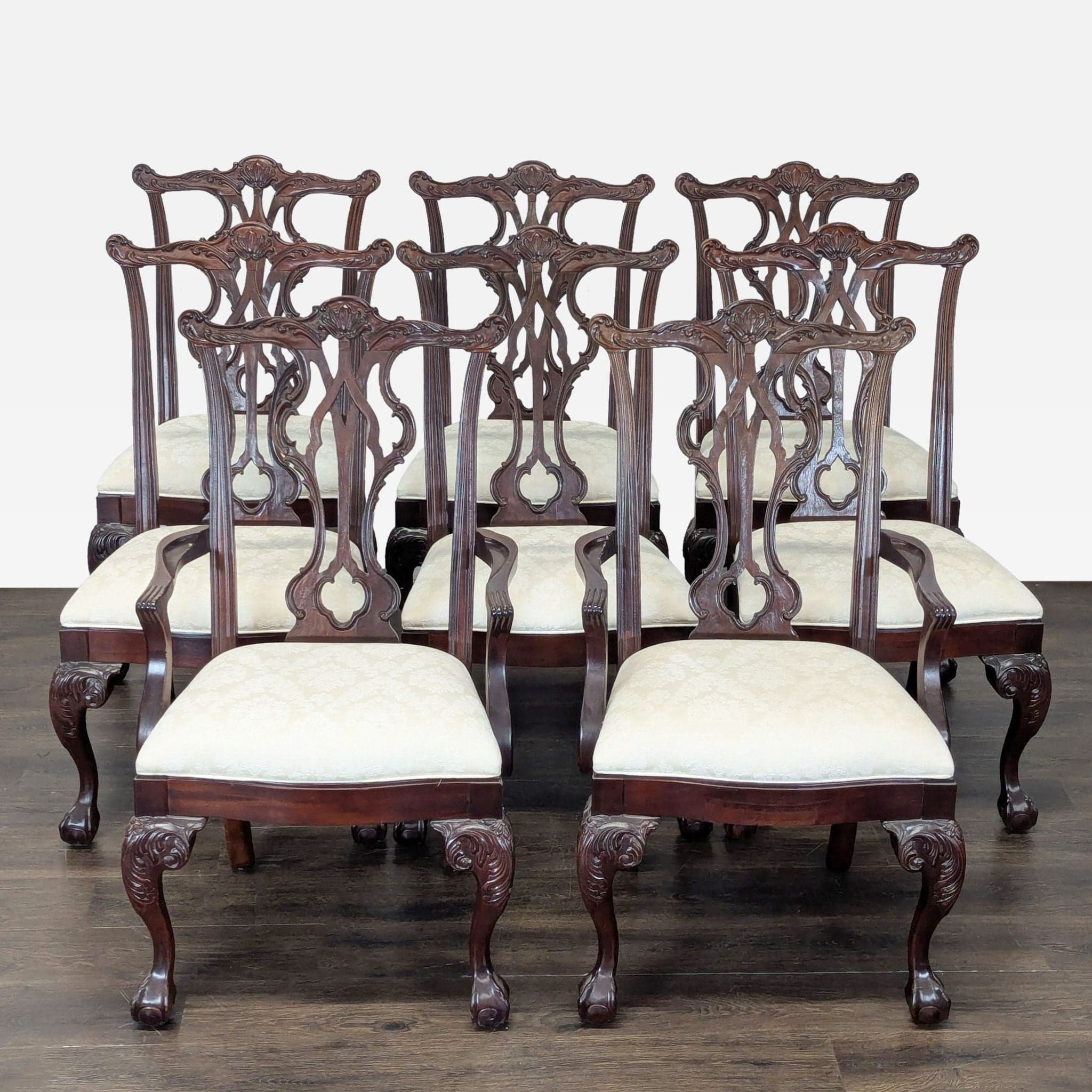 Elegant 9-Piece Mahogany Dining Set with Upholstered Chairs - Thumbnail 9