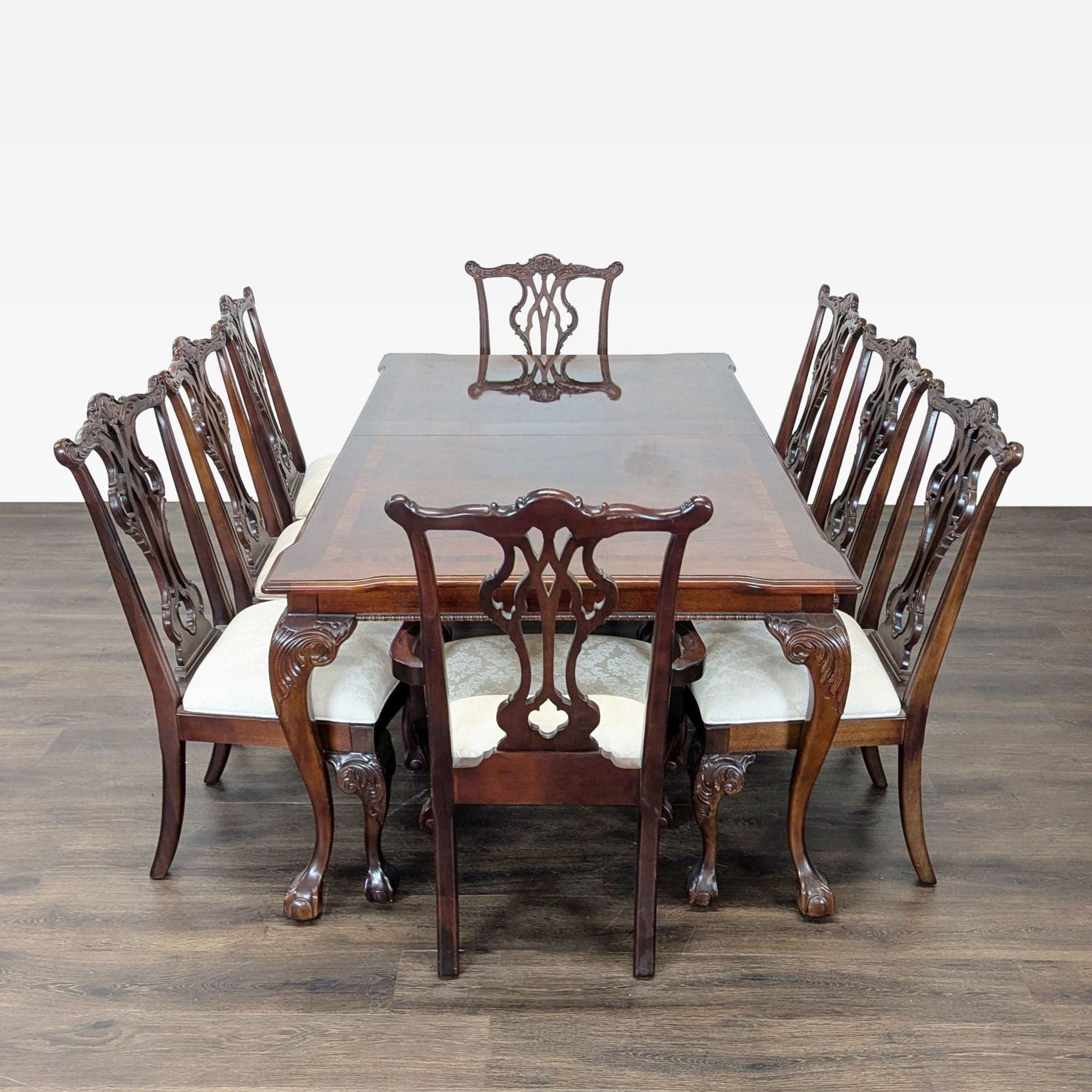 Elegant 9-Piece Mahogany Dining Set with Upholstered Chairs - Thumbnail 5