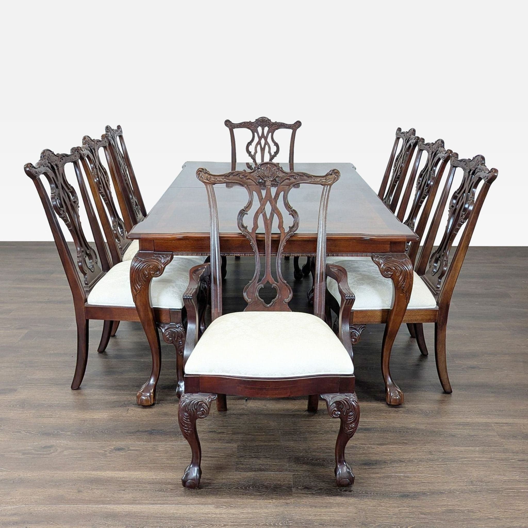 Elegant 9-Piece Mahogany Dining Set with Upholstered Chairs - Thumbnail 2