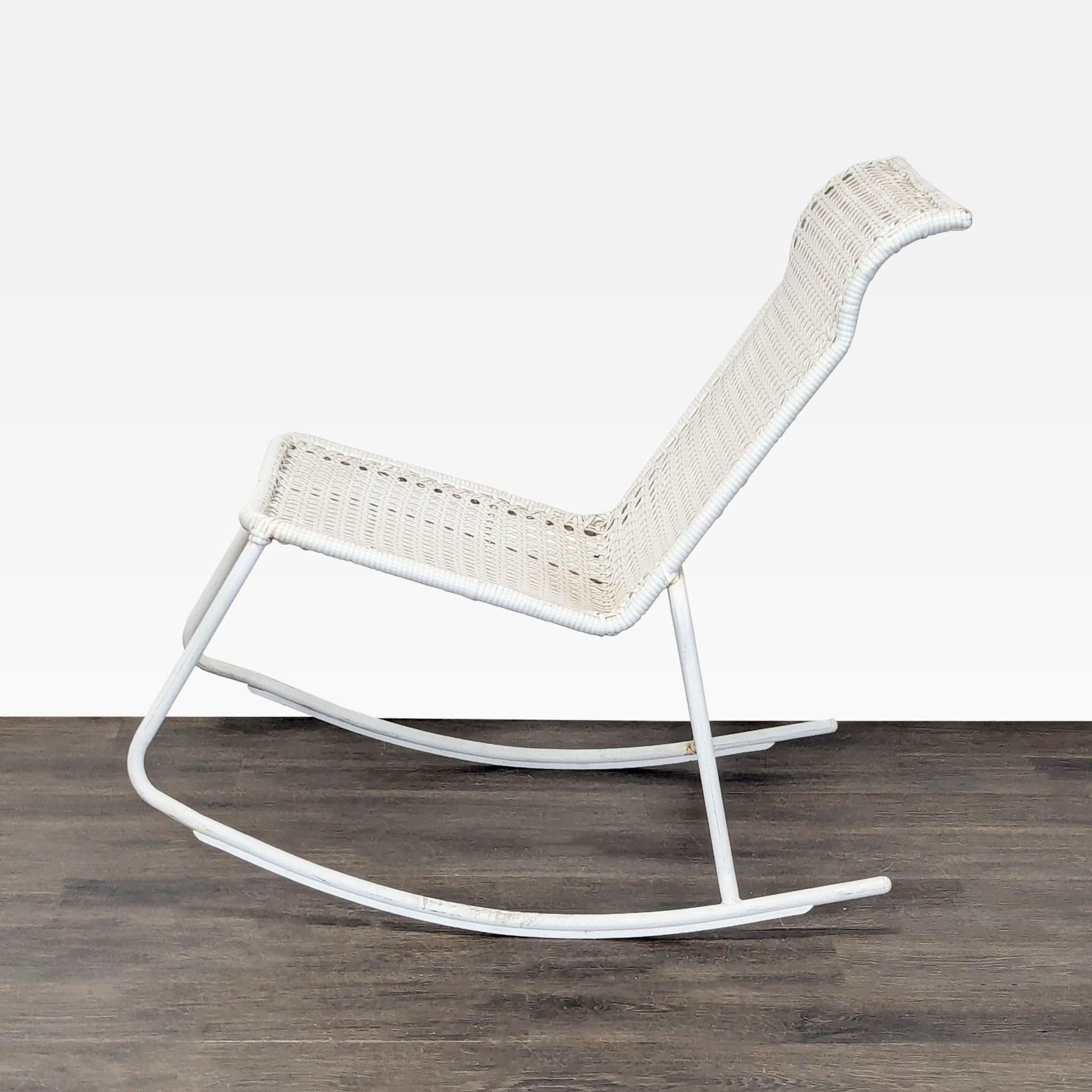 White Wicker and Metal Rocking Chair – Modern Casual Style - Thumbnail 3