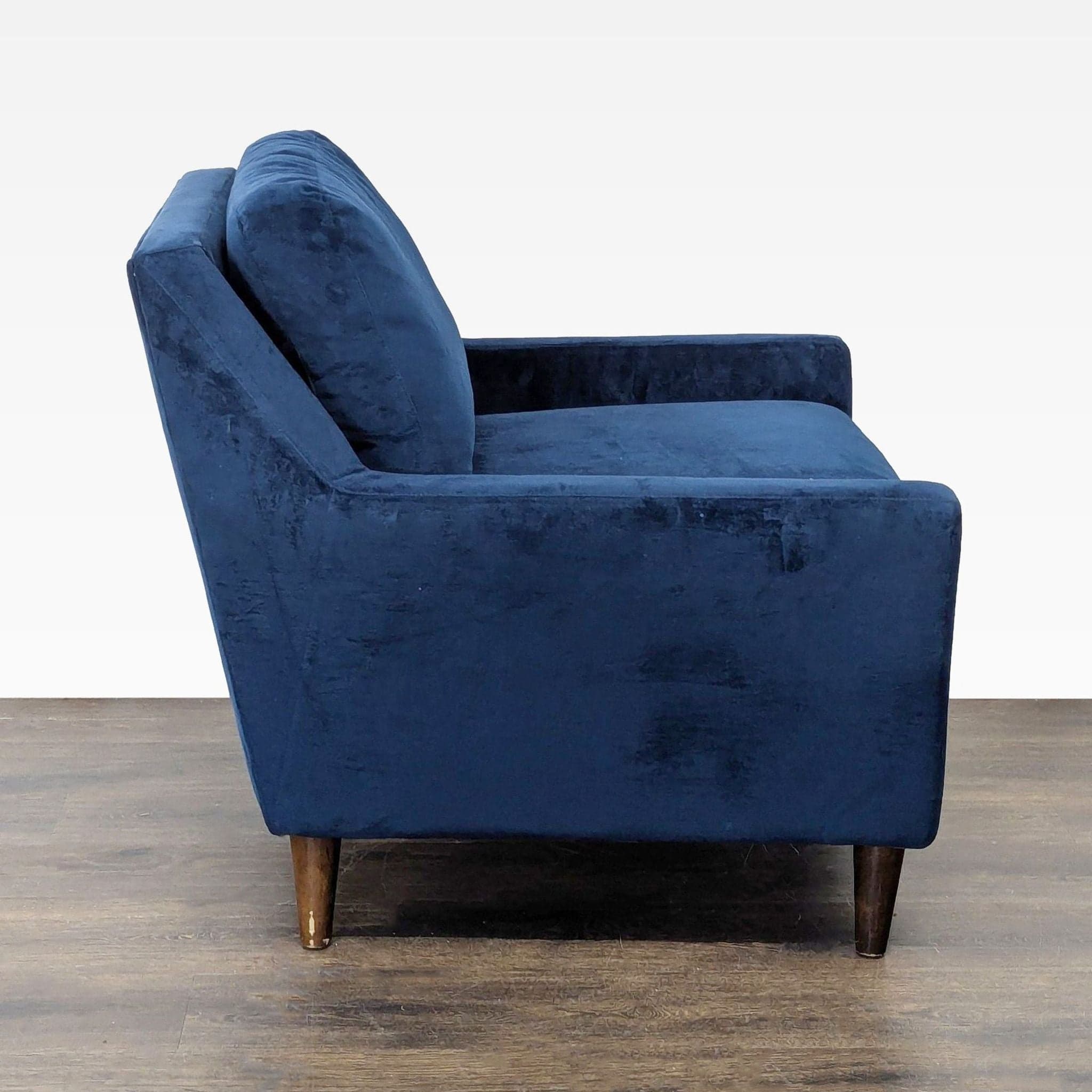 West Elm Everett Blue Velvet Lounge Chair - Modern Accent Armchair - Thumbnail 4