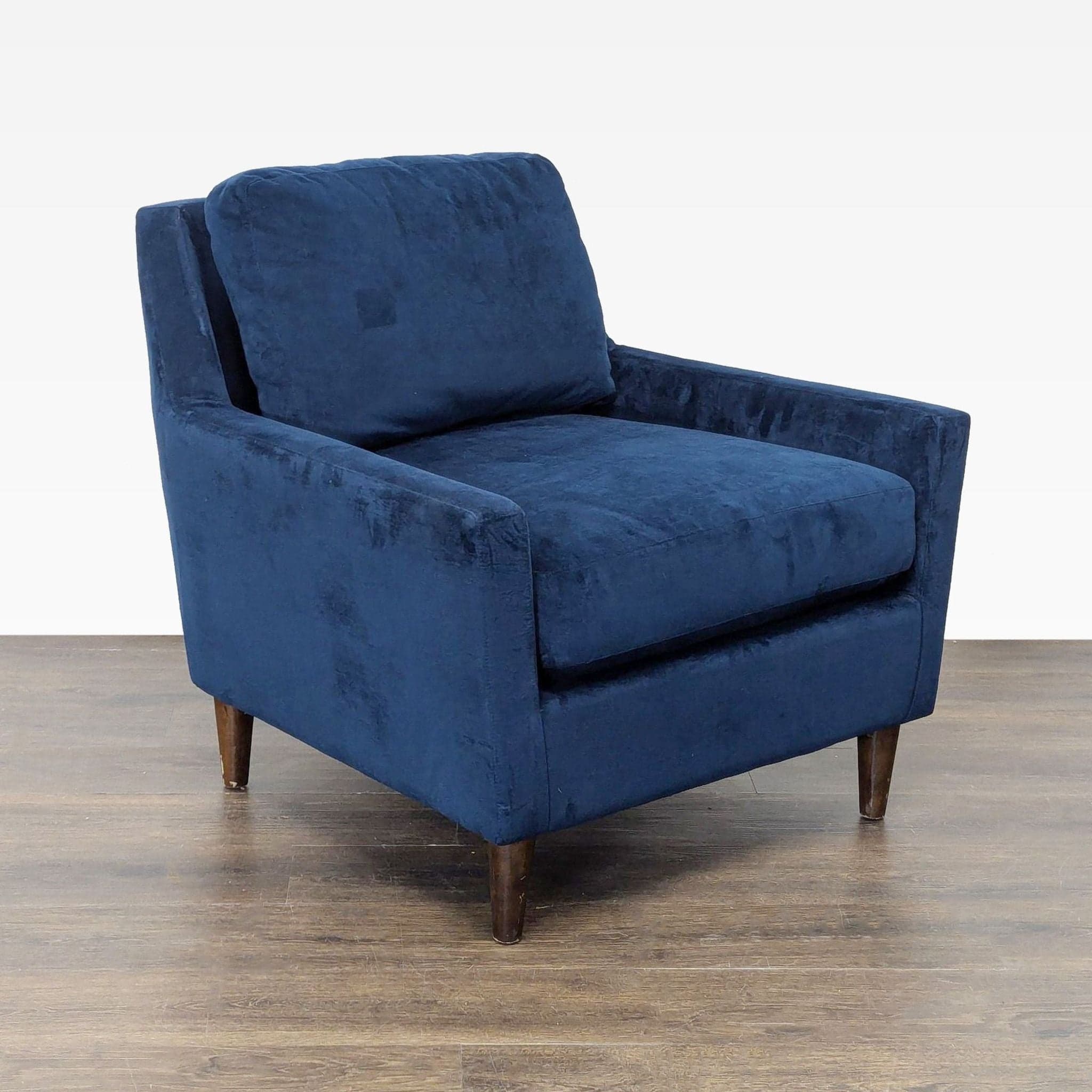 West Elm Everett Blue Velvet Lounge Chair - Modern Accent Armchair - Thumbnail 2