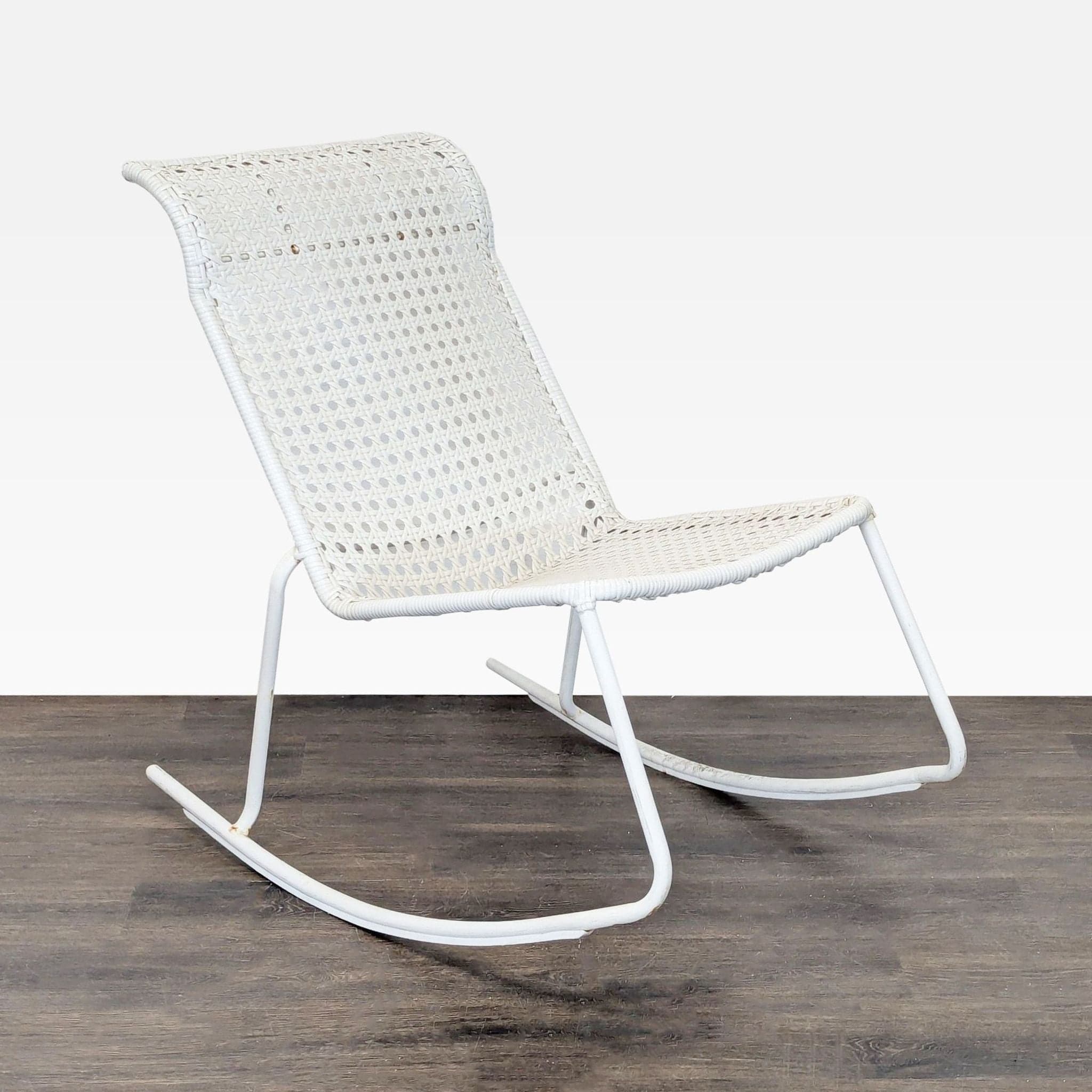 White Wicker and Metal Rocking Chair – Modern Casual Style - Thumbnail 2
