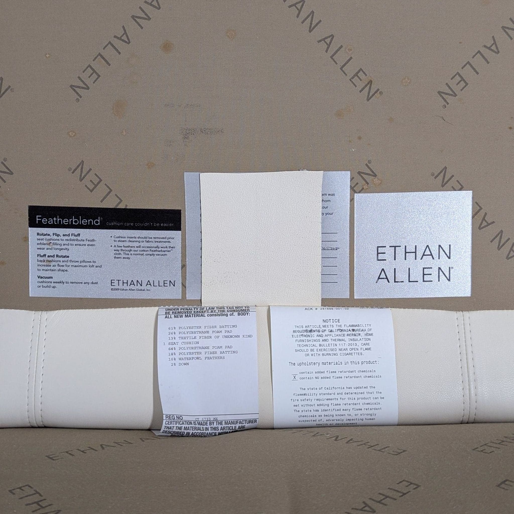 Ethan Allen Cream Leather Loveseat with Wood Legs - Thumbnail 7