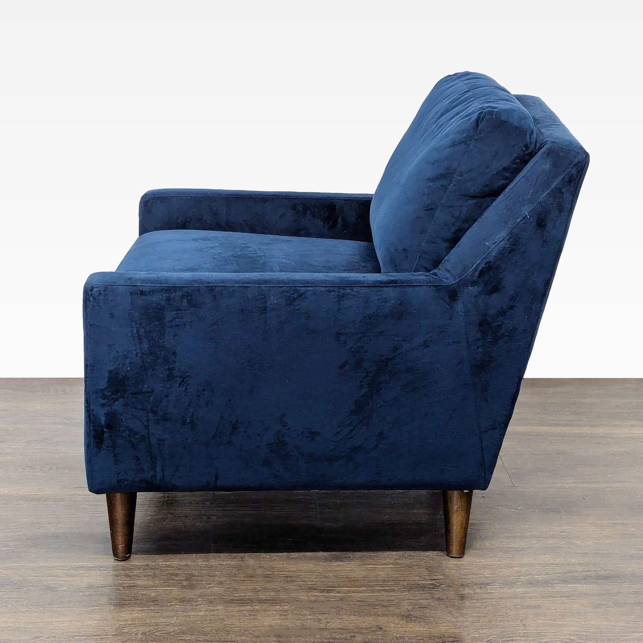 West Elm Everett Blue Velvet Lounge Chair - Modern Accent Armchair - Thumbnail 7