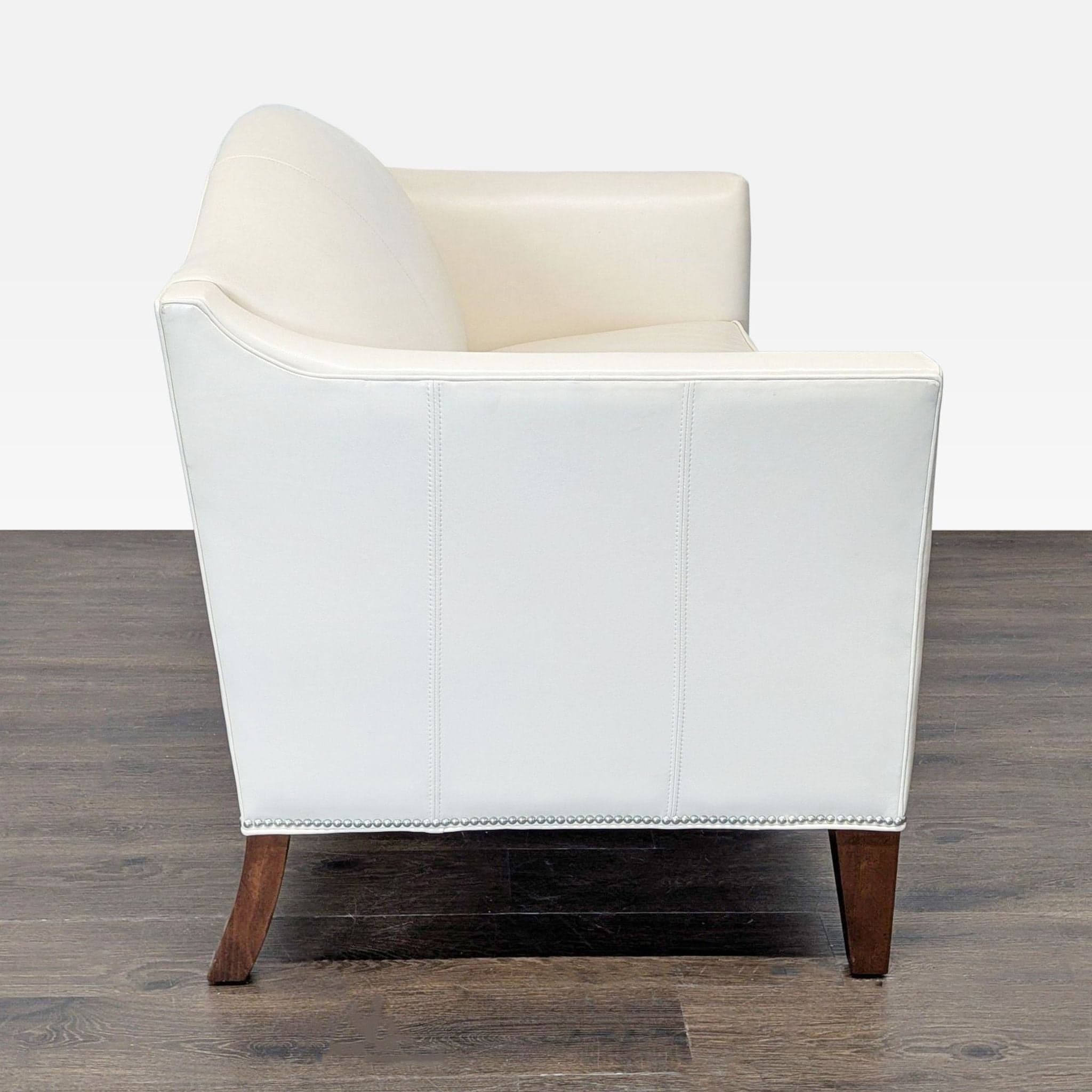 Ethan Allen Cream Leather Loveseat with Wood Legs - Thumbnail 3