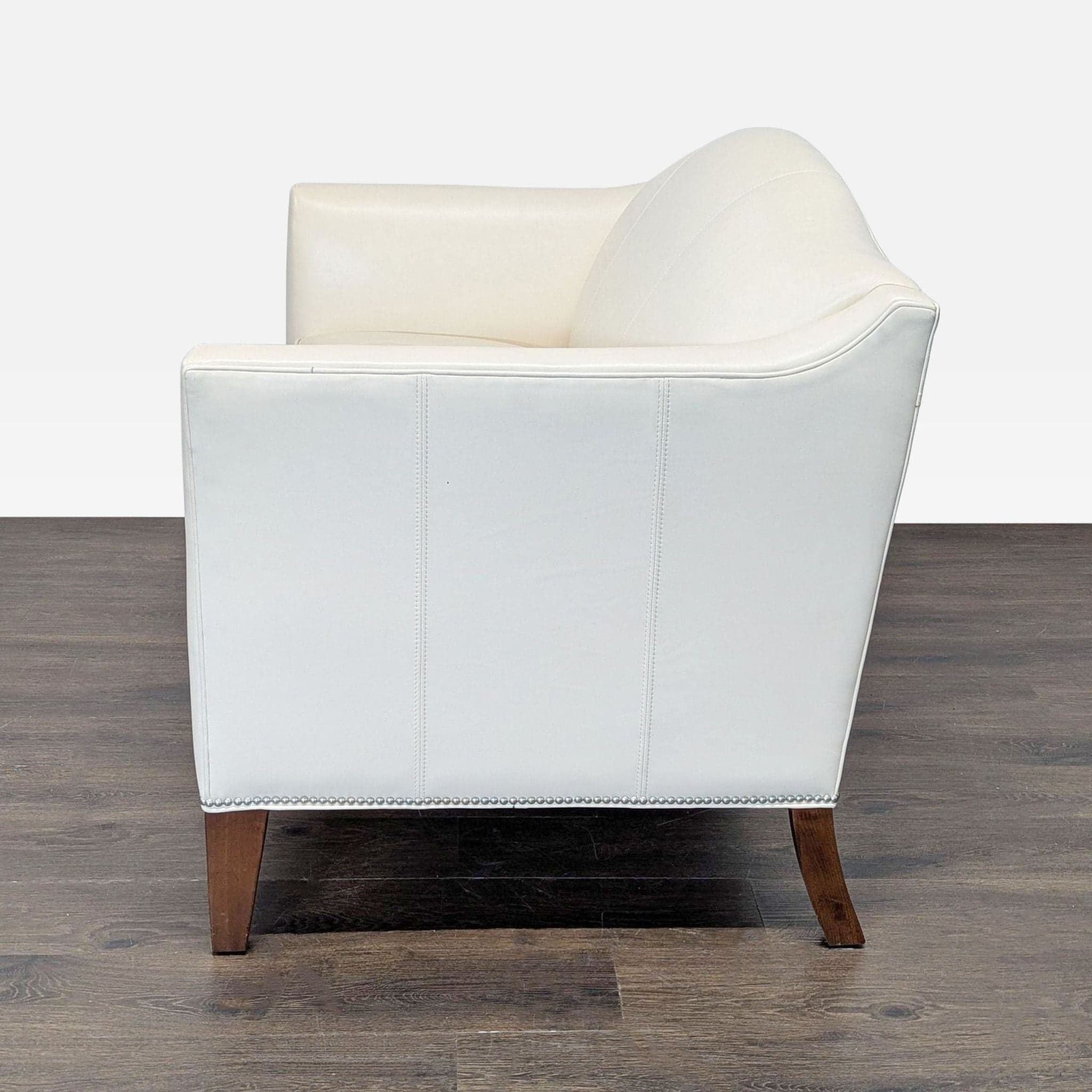 Ethan Allen Cream Leather Loveseat with Wood Legs - Thumbnail 4