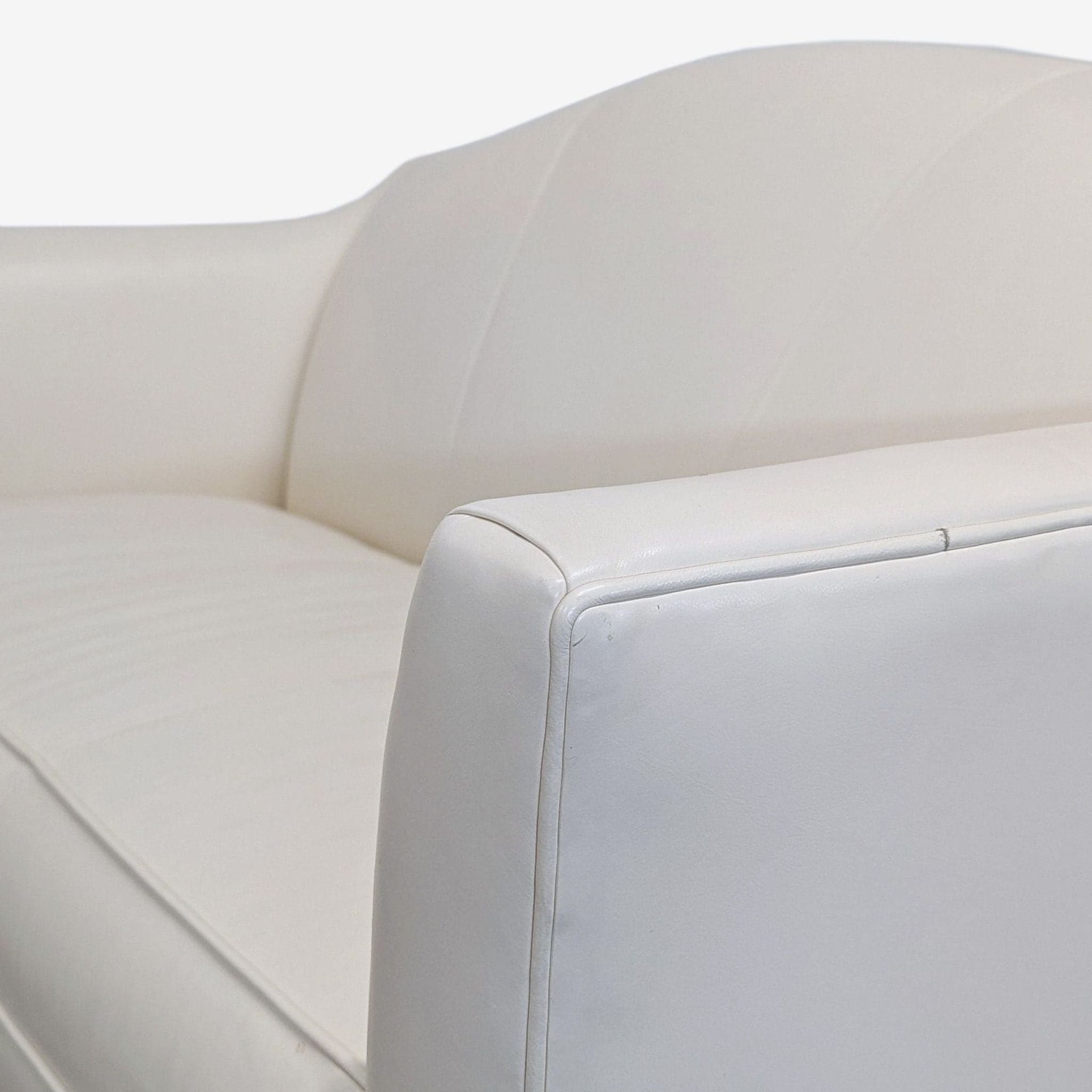 Ethan Allen Cream Leather Loveseat with Wood Legs - Thumbnail 5