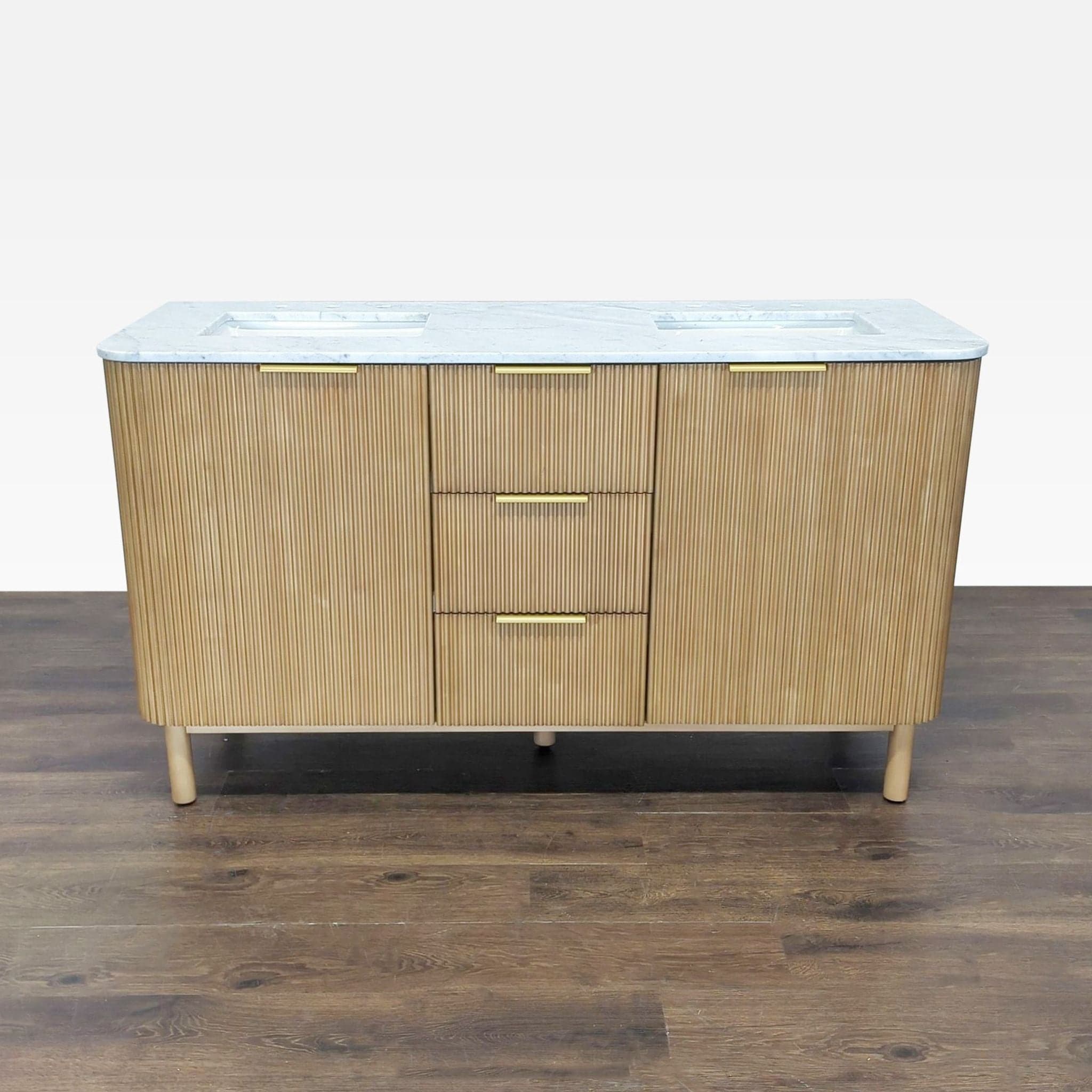 Highbury Furnishings Havana 60” Double Sink Vanity with Marble Top and Storage - Image 1
