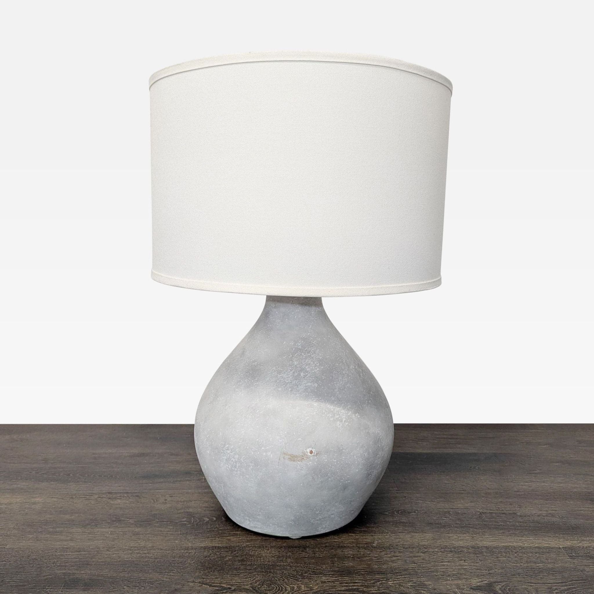 Pottery Barn Textured Gray Ceramic Table Lamp with White Shade - Image 1