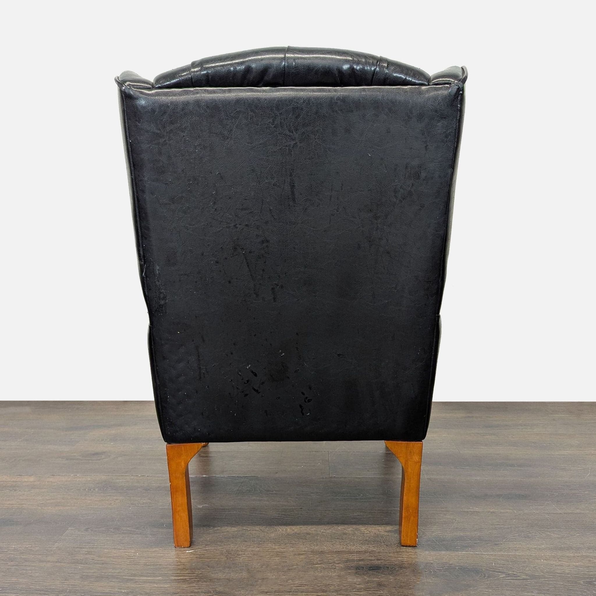 Coaster Lounge Wingback Chair & Ottoman Set in Black Leather with Wood Legs - Thumbnail 7