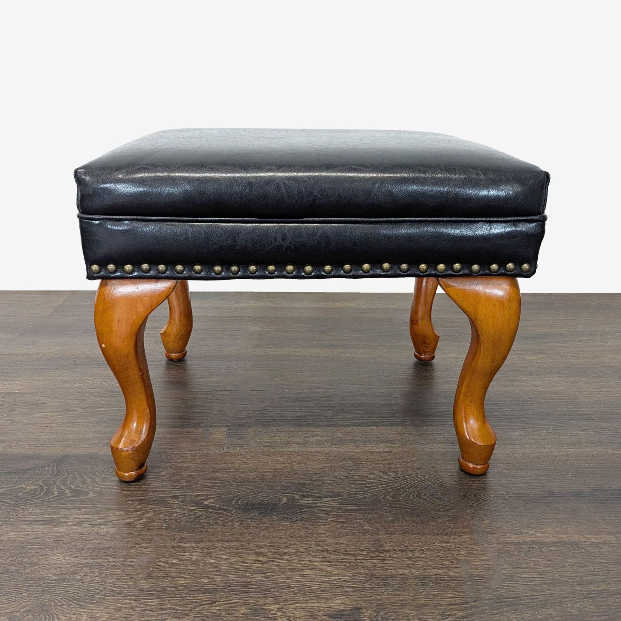 Coaster Lounge Wingback Chair & Ottoman Set in Black Leather with Wood Legs - Thumbnail 3