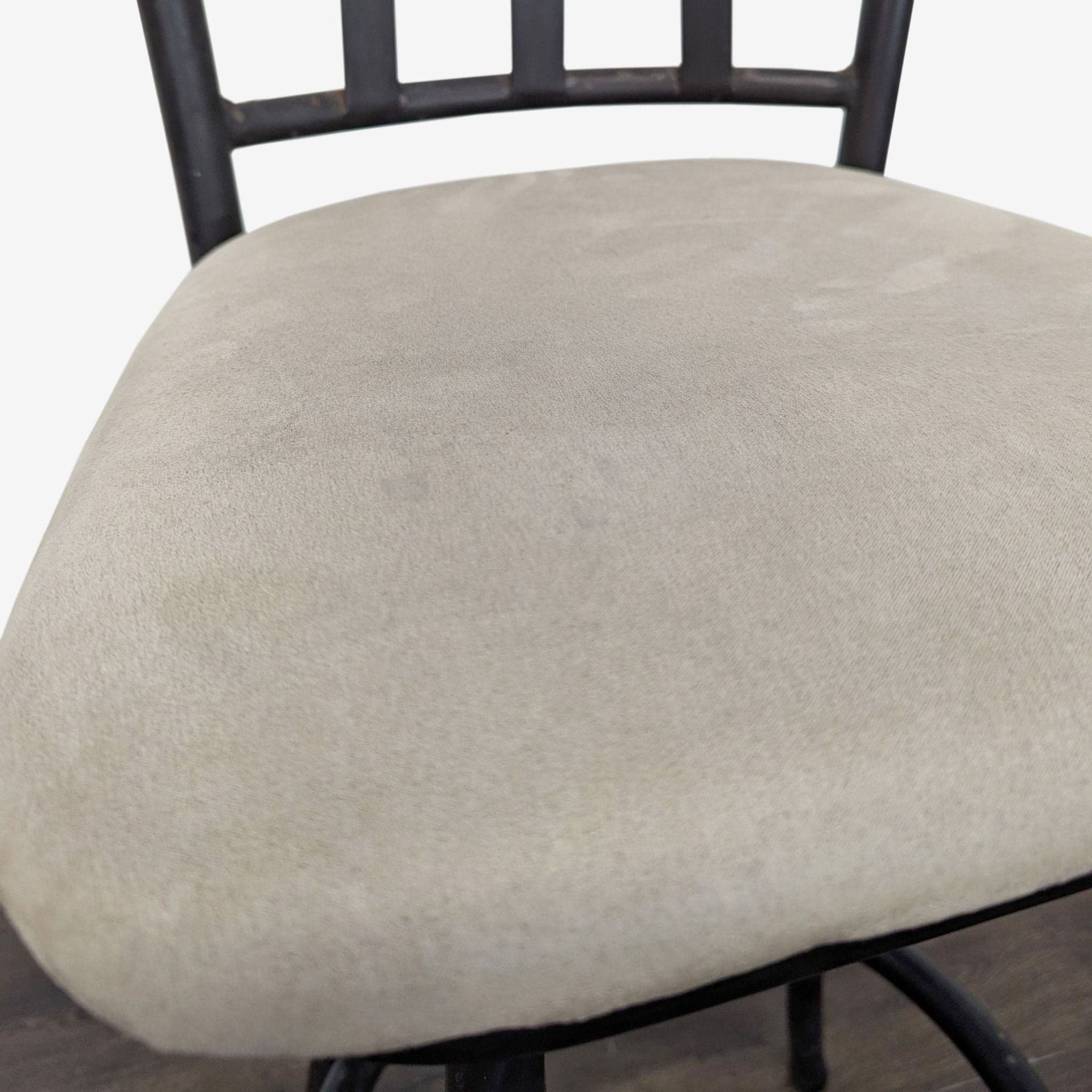 Metal Bar Stool with Cushioned Beige Seat and Black Frame - Thumbnail 3