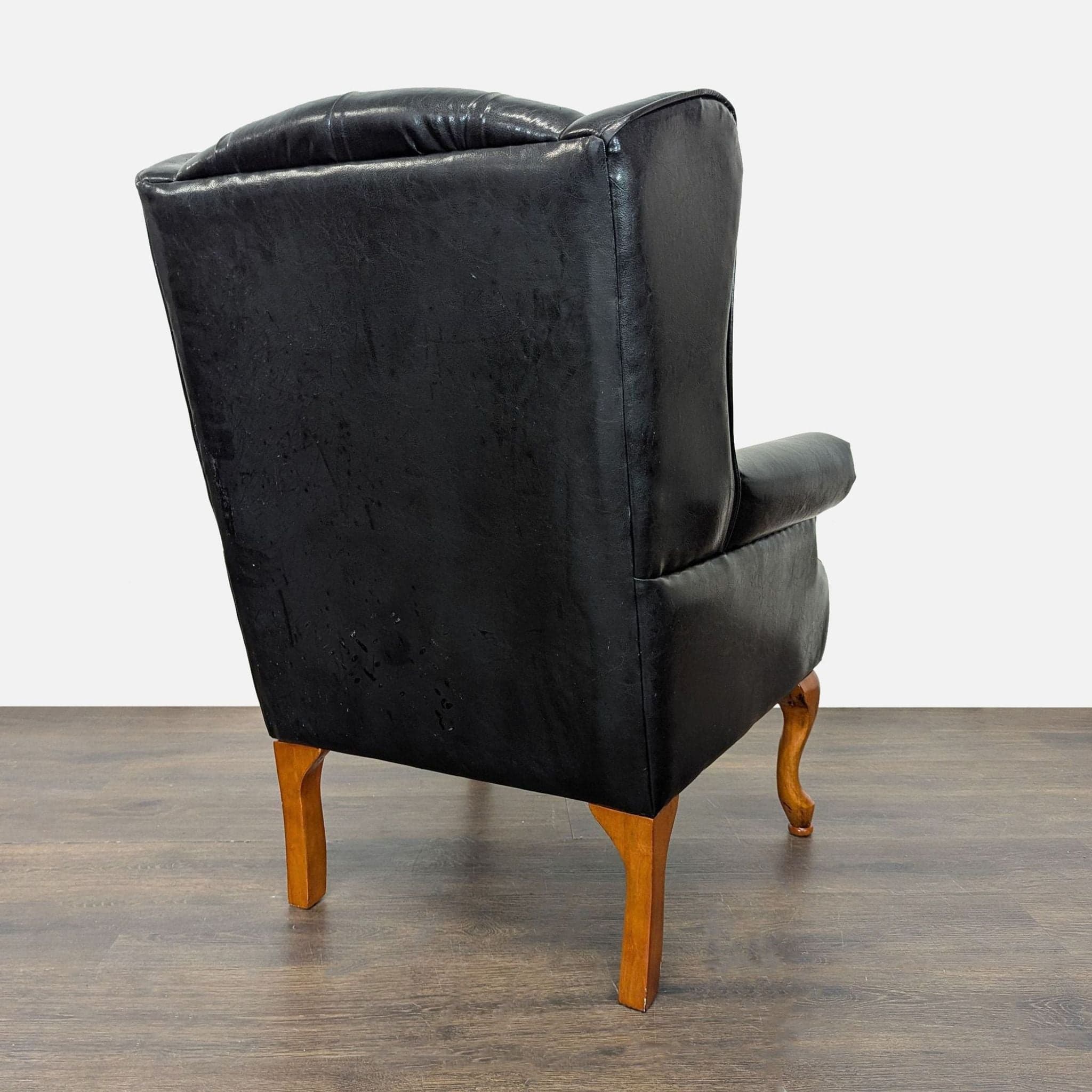 Coaster Lounge Wingback Chair & Ottoman Set in Black Leather with Wood Legs - Thumbnail 6