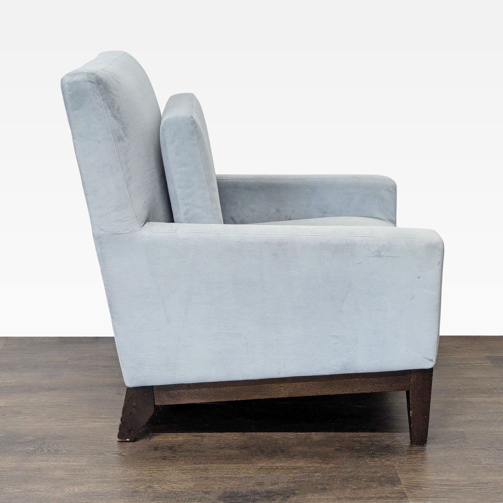 West Elm Gray Lounge Chair with Dark Wood Legs - Thumbnail 3