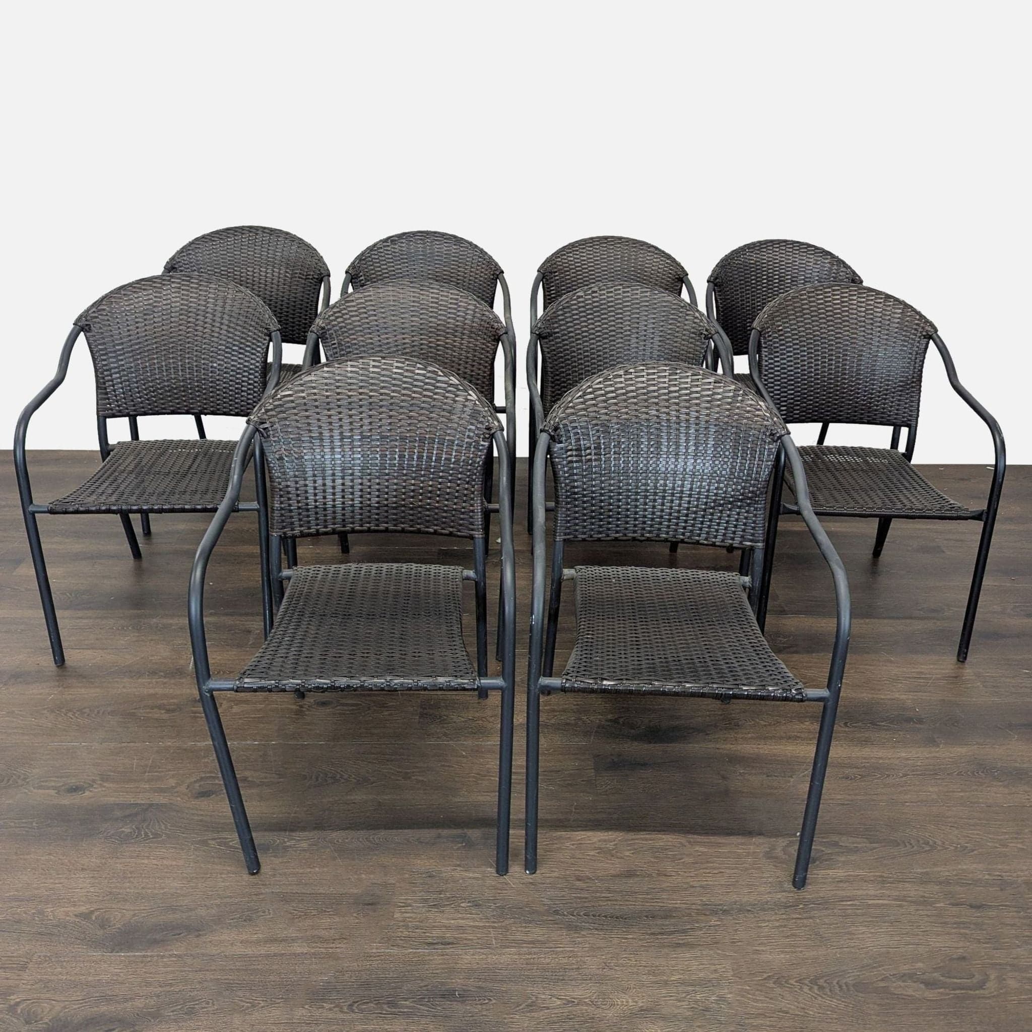 Pelham Bay Set of 8 Woven Rattan and Metal Arm Chairs - Indoor/Outdoor Use - Image 1