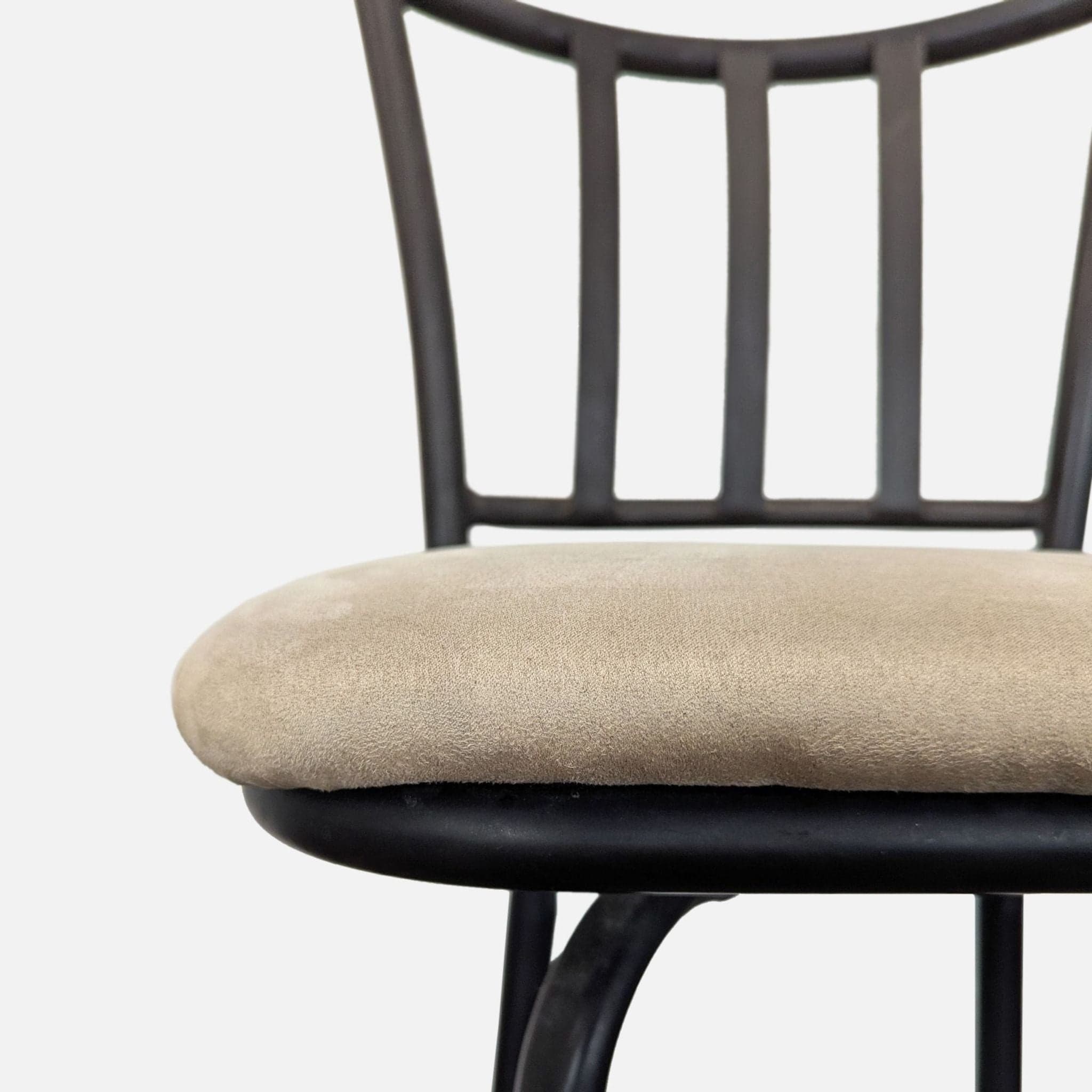Metal Bar Stool with Cushioned Beige Seat and Black Frame - Thumbnail 2