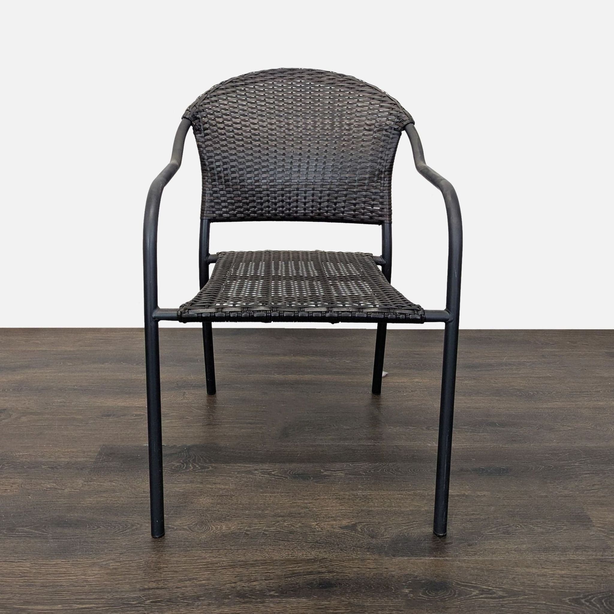 Pelham Bay Set of 8 Woven Rattan and Metal Arm Chairs - Indoor/Outdoor Use - Thumbnail 2