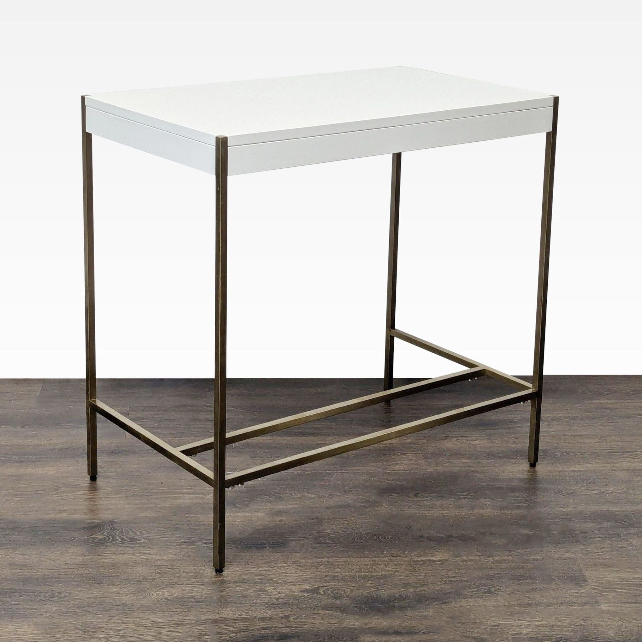 West Elm Zane Modern White Compact Desk with Brass Metal Frame - Thumbnail 2