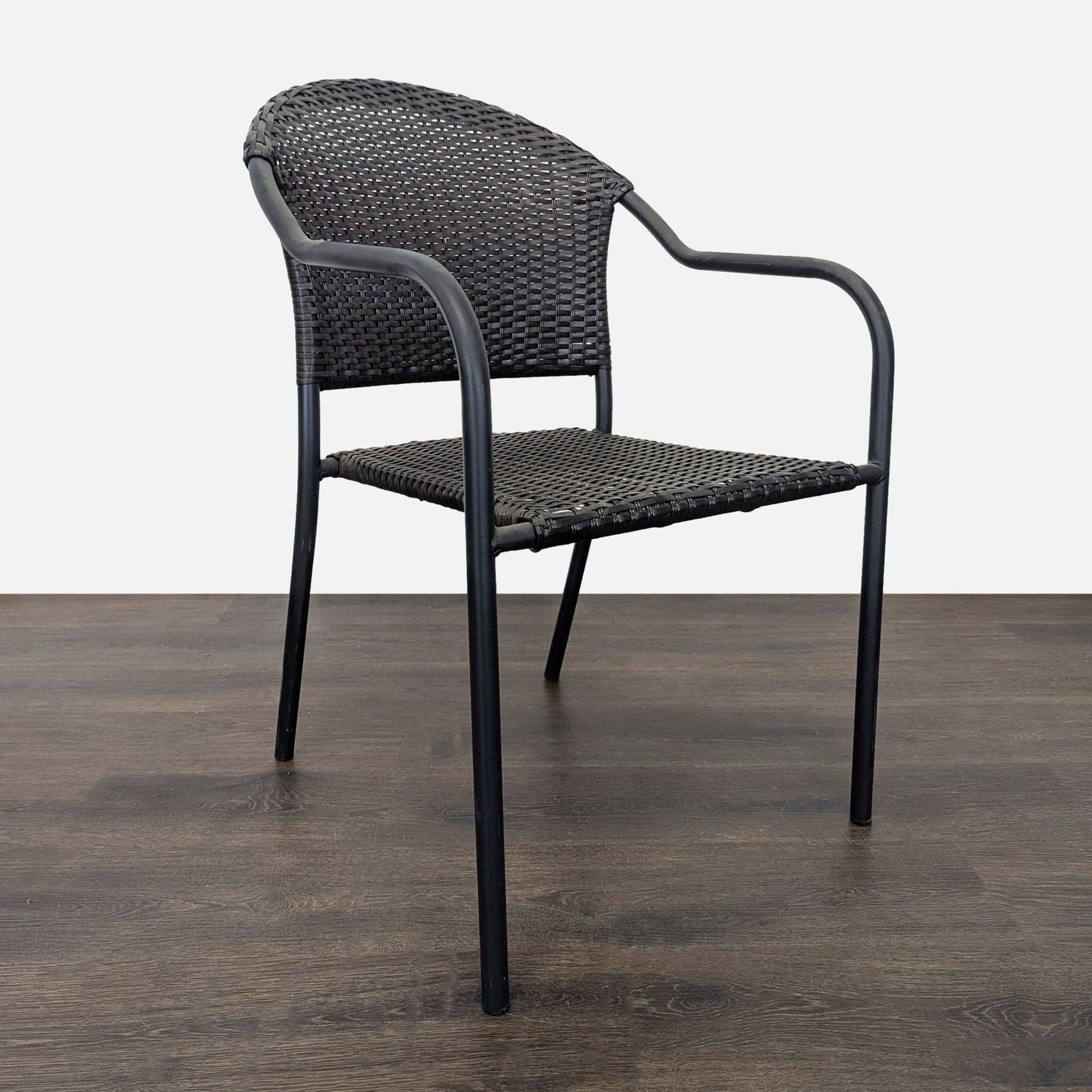 Pelham Bay Set of 8 Woven Rattan and Metal Arm Chairs - Indoor/Outdoor Use - Thumbnail 6