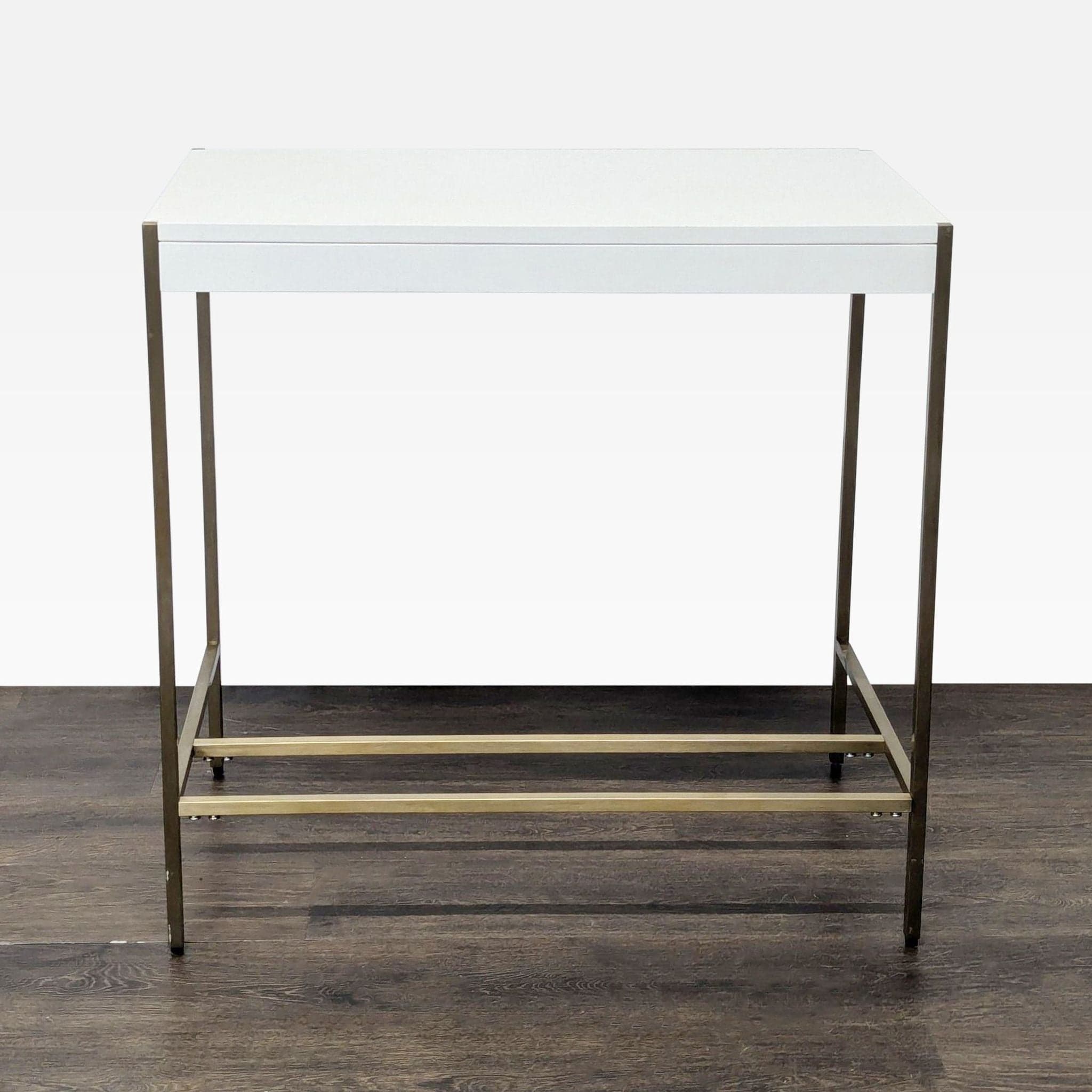 West Elm Zane Modern White Compact Desk with Brass Metal Frame - Thumbnail 3
