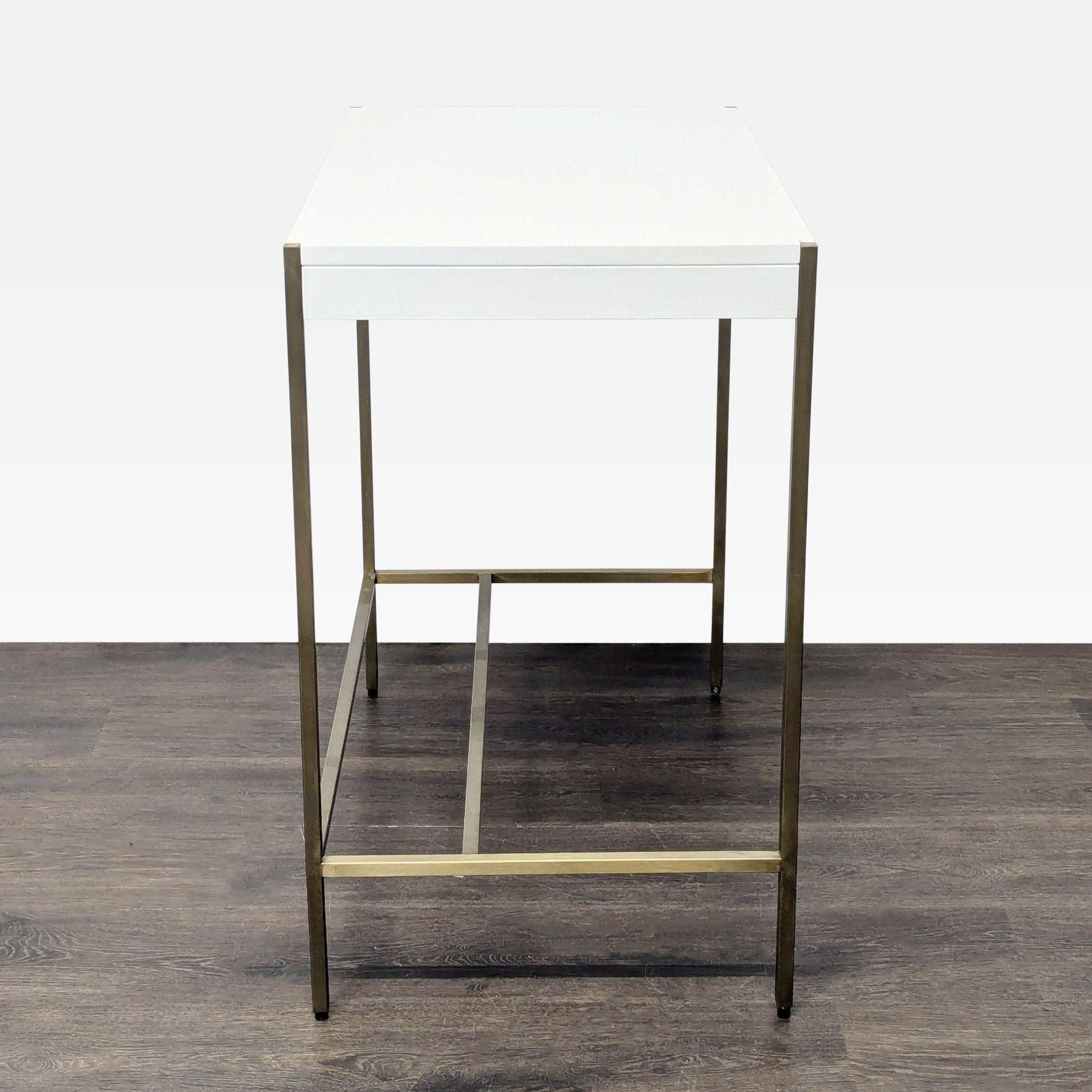 West Elm Zane Modern White Compact Desk with Brass Metal Frame - Thumbnail 4