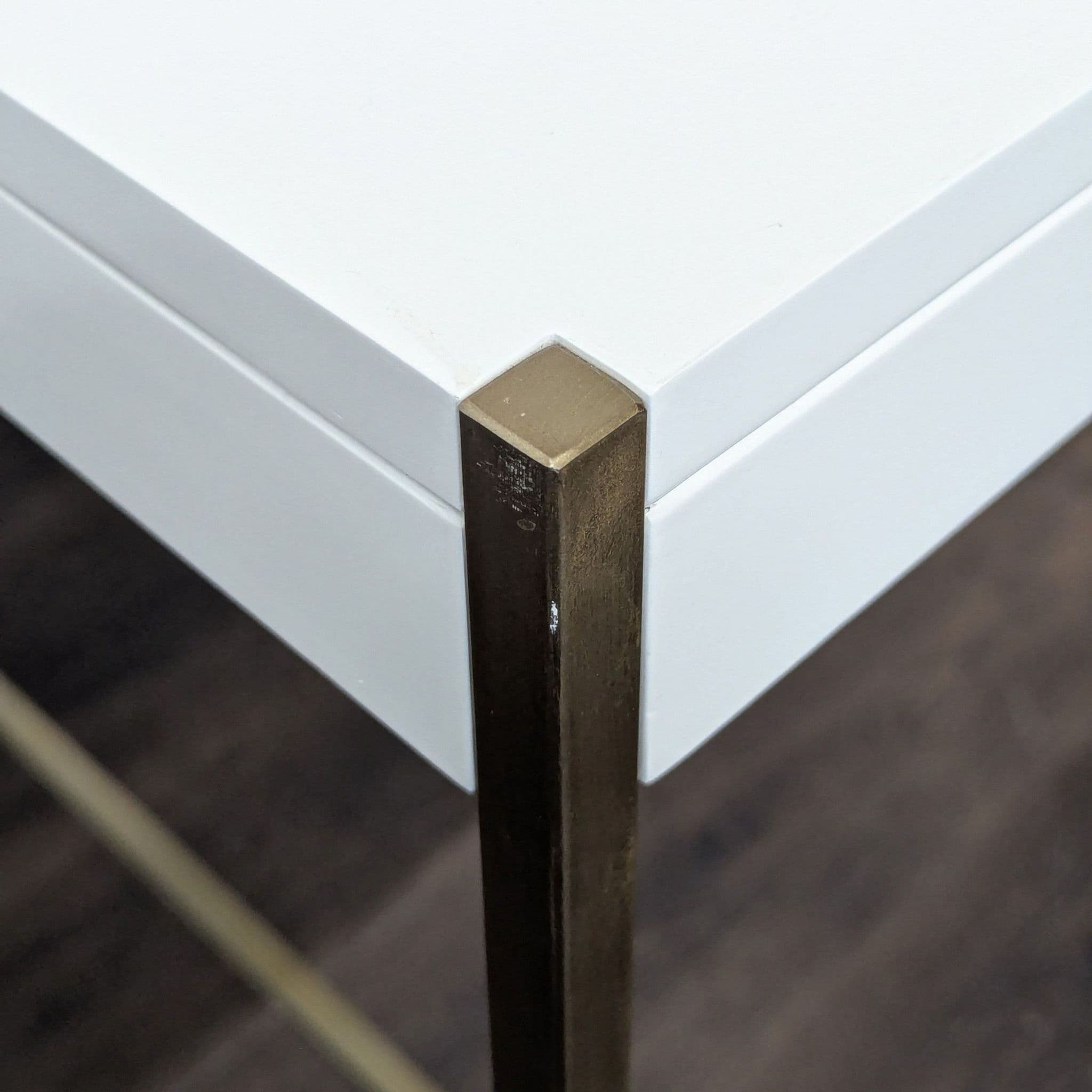 West Elm Zane Modern White Compact Desk with Brass Metal Frame - Thumbnail 6