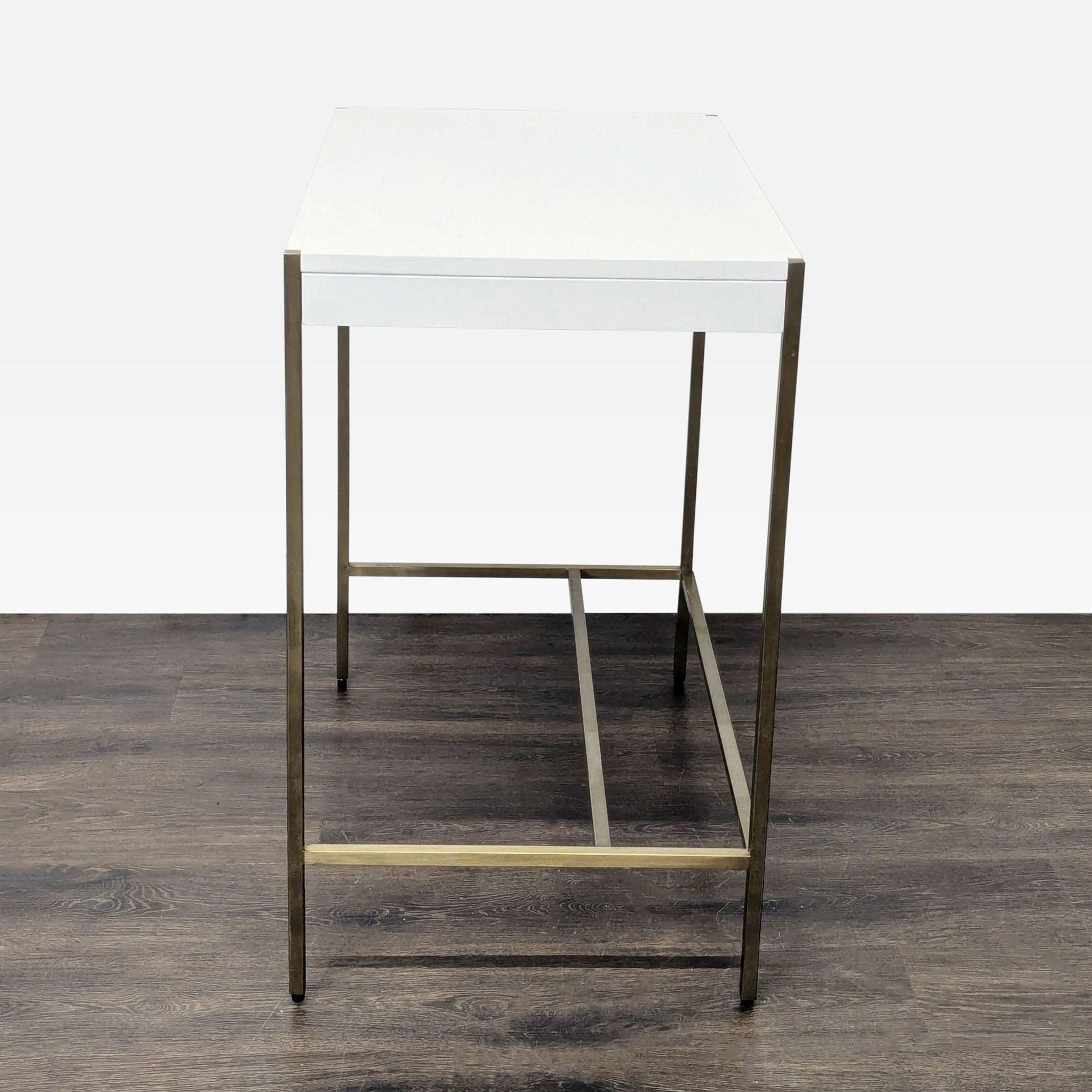 West Elm Zane Modern White Compact Desk with Brass Metal Frame - Thumbnail 7