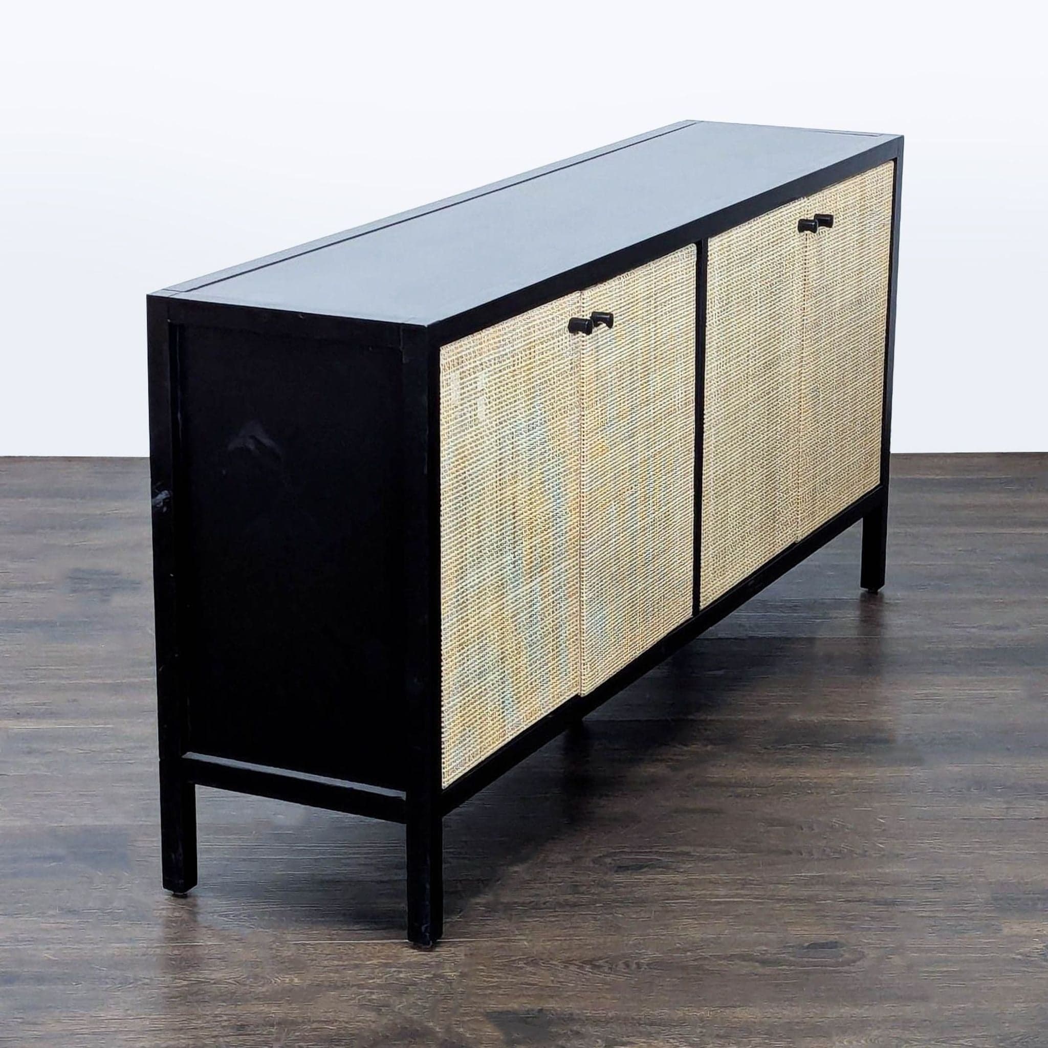 Wood Media Console with Rattan Covered Cabinet Doors - Thumbnail 3
