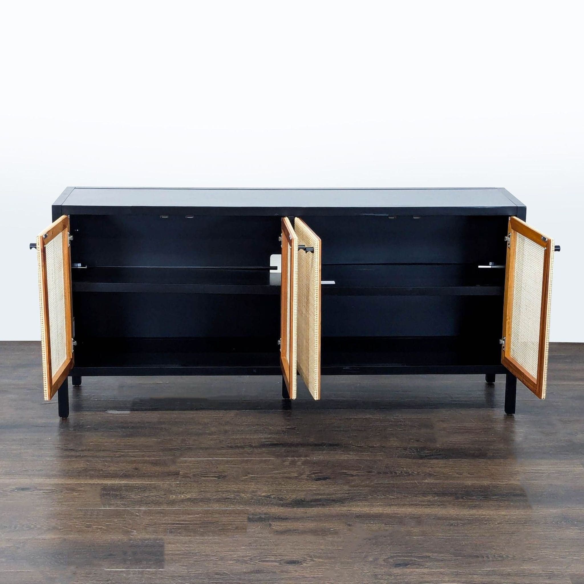 Wood Media Console with Rattan Covered Cabinet Doors - Thumbnail 2
