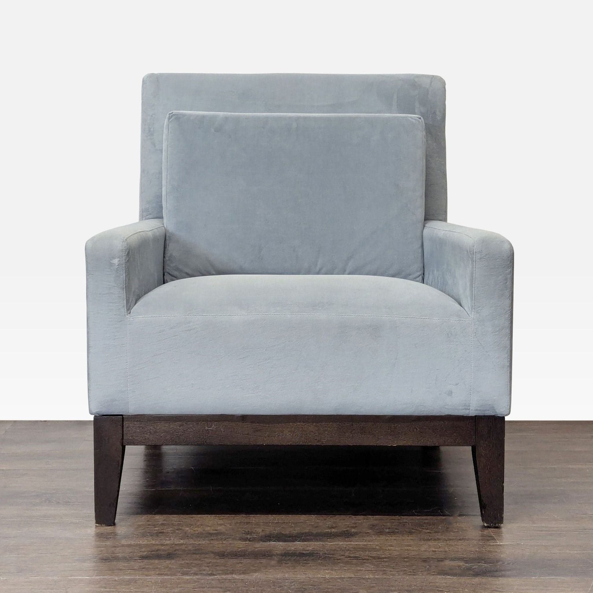 West Elm Gray Lounge Chair with Dark Wood Legs - Image 1
