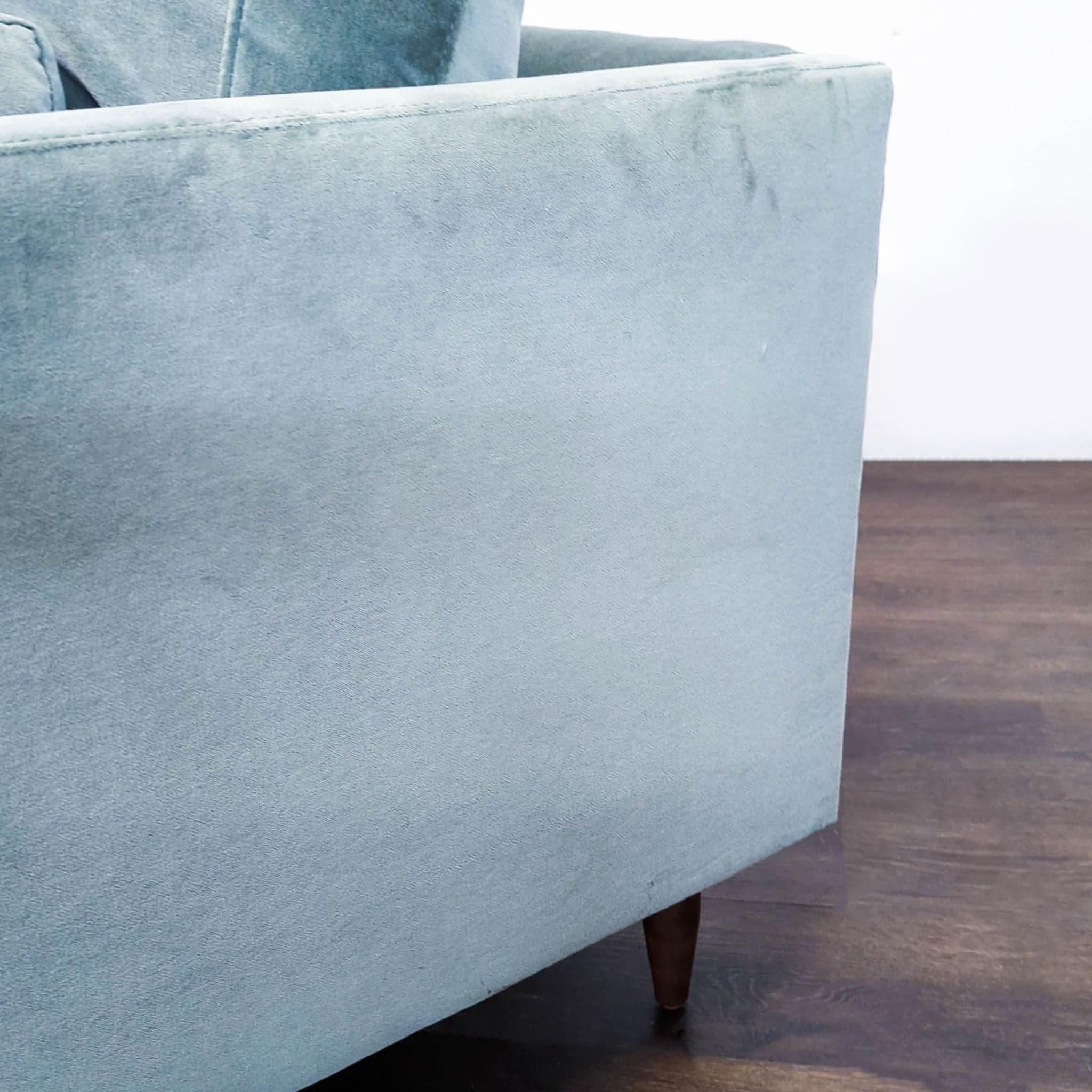 Modern Light Blue Velvet Lounge Chair with Wooden Legs - Thumbnail 3