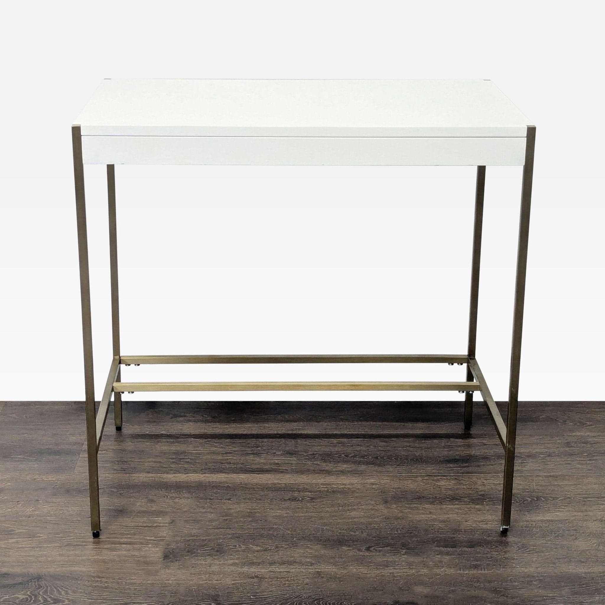 West Elm Zane Modern White Compact Desk with Brass Metal Frame - Image 1