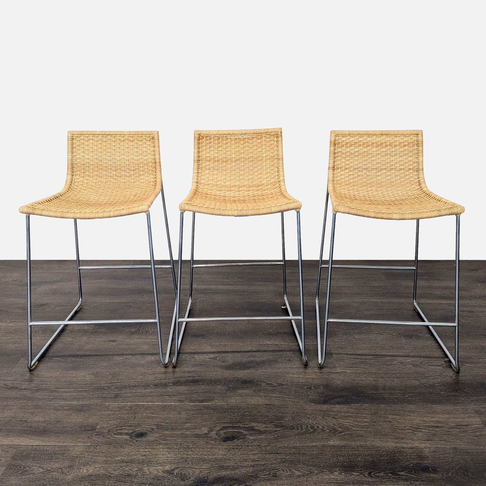 Set of Three Rattan Woven Counter/Bar Stools - Image 1