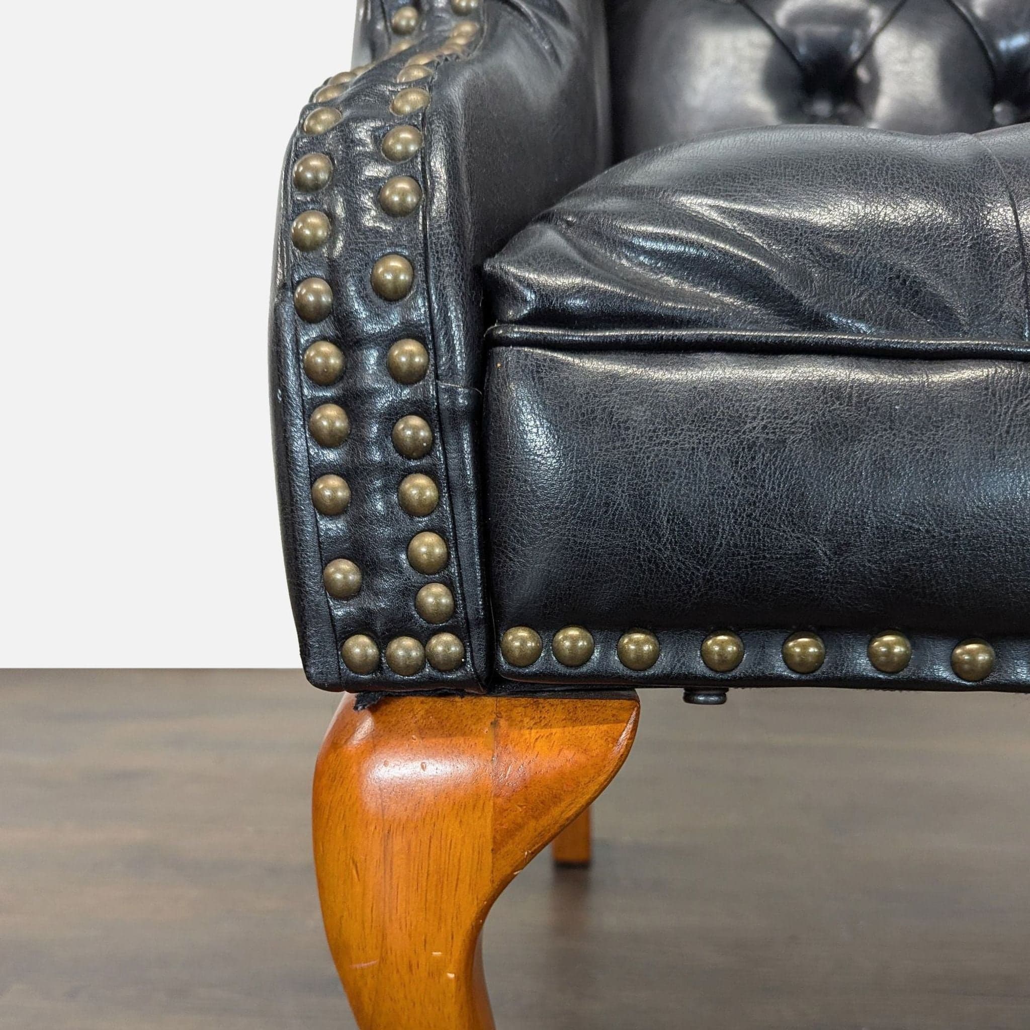 Coaster Lounge Wingback Chair & Ottoman Set in Black Leather with Wood Legs - Thumbnail 11