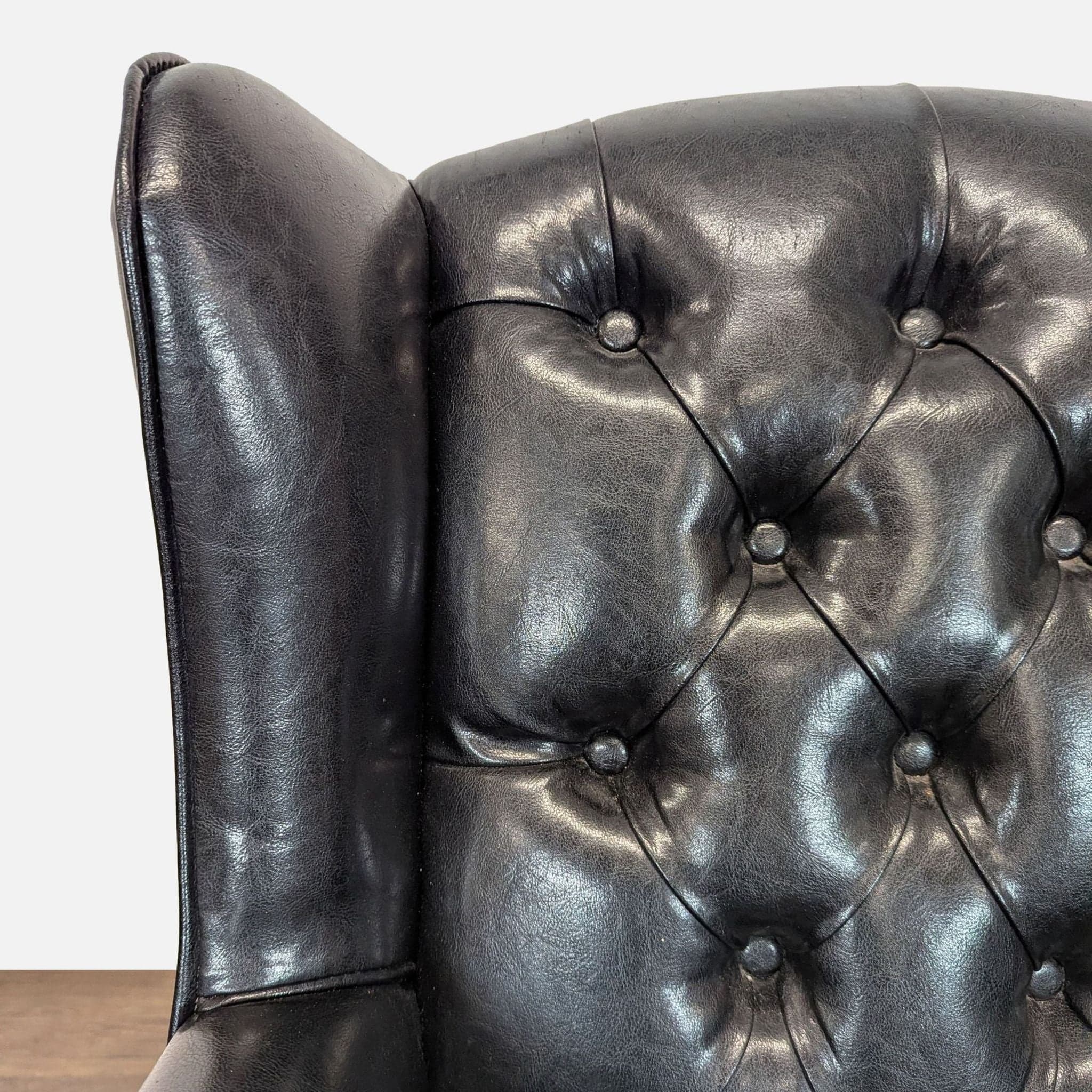 Coaster Lounge Wingback Chair & Ottoman Set in Black Leather with Wood Legs - Thumbnail 10