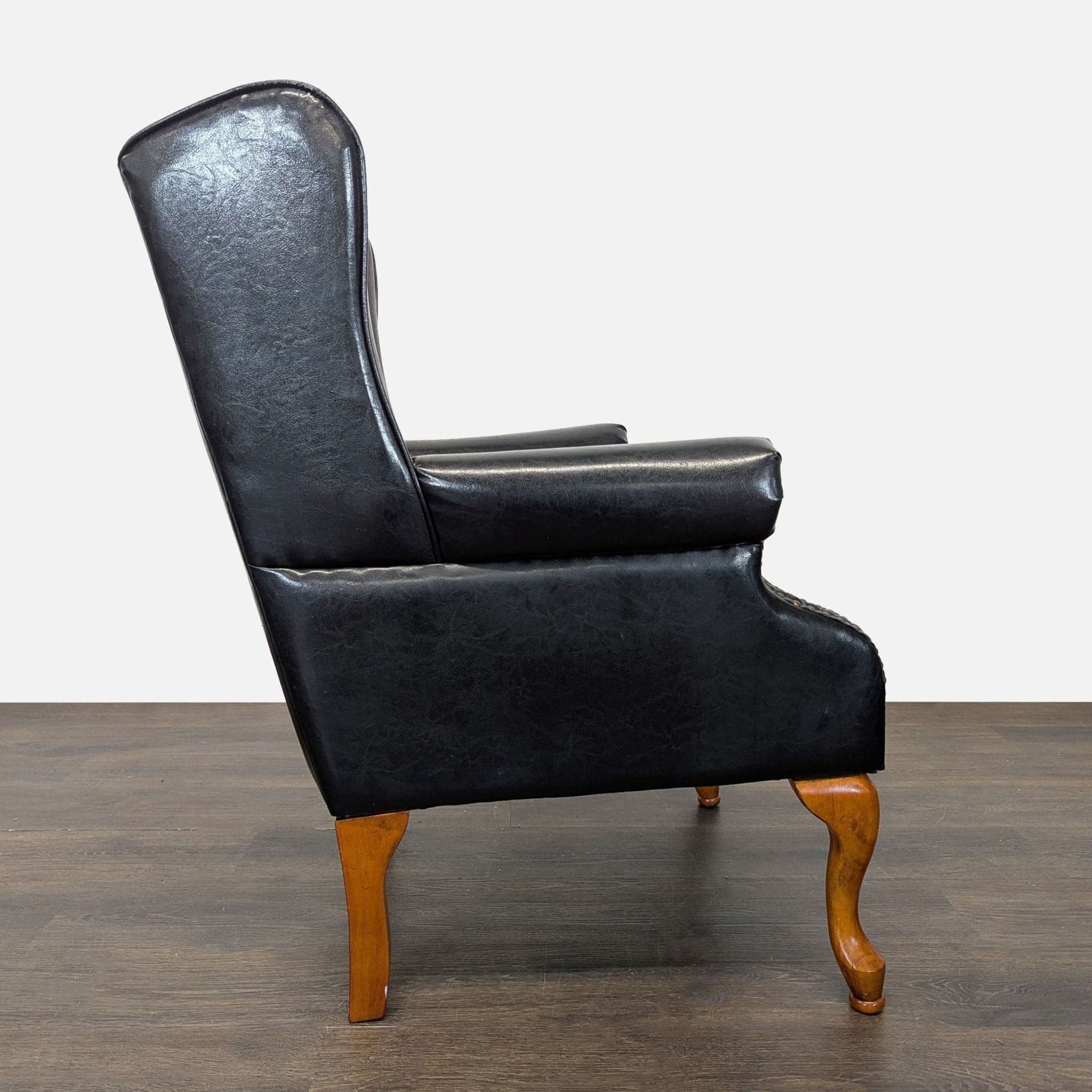 Coaster Lounge Wingback Chair & Ottoman Set in Black Leather with Wood Legs - Thumbnail 5