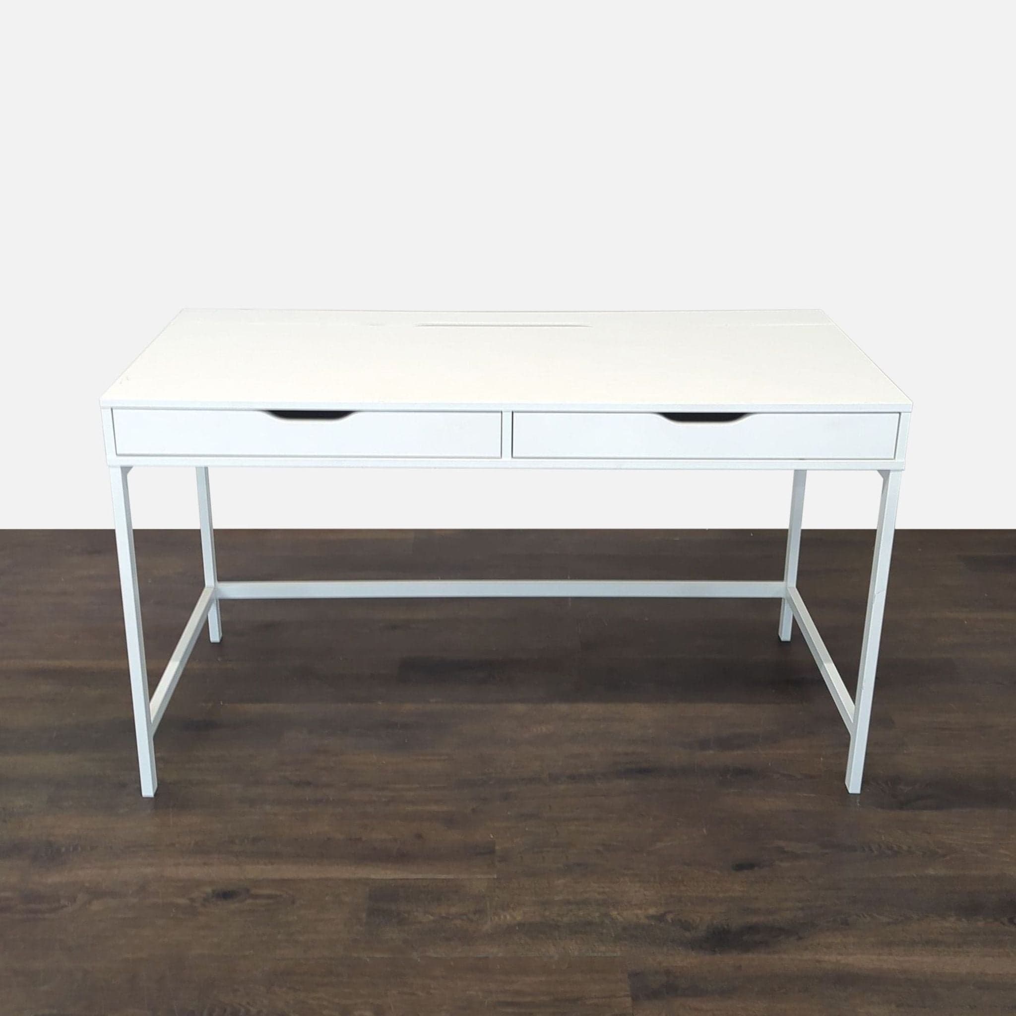 Modern White Desk with Two Drawers and Hidden Storage - Image 1