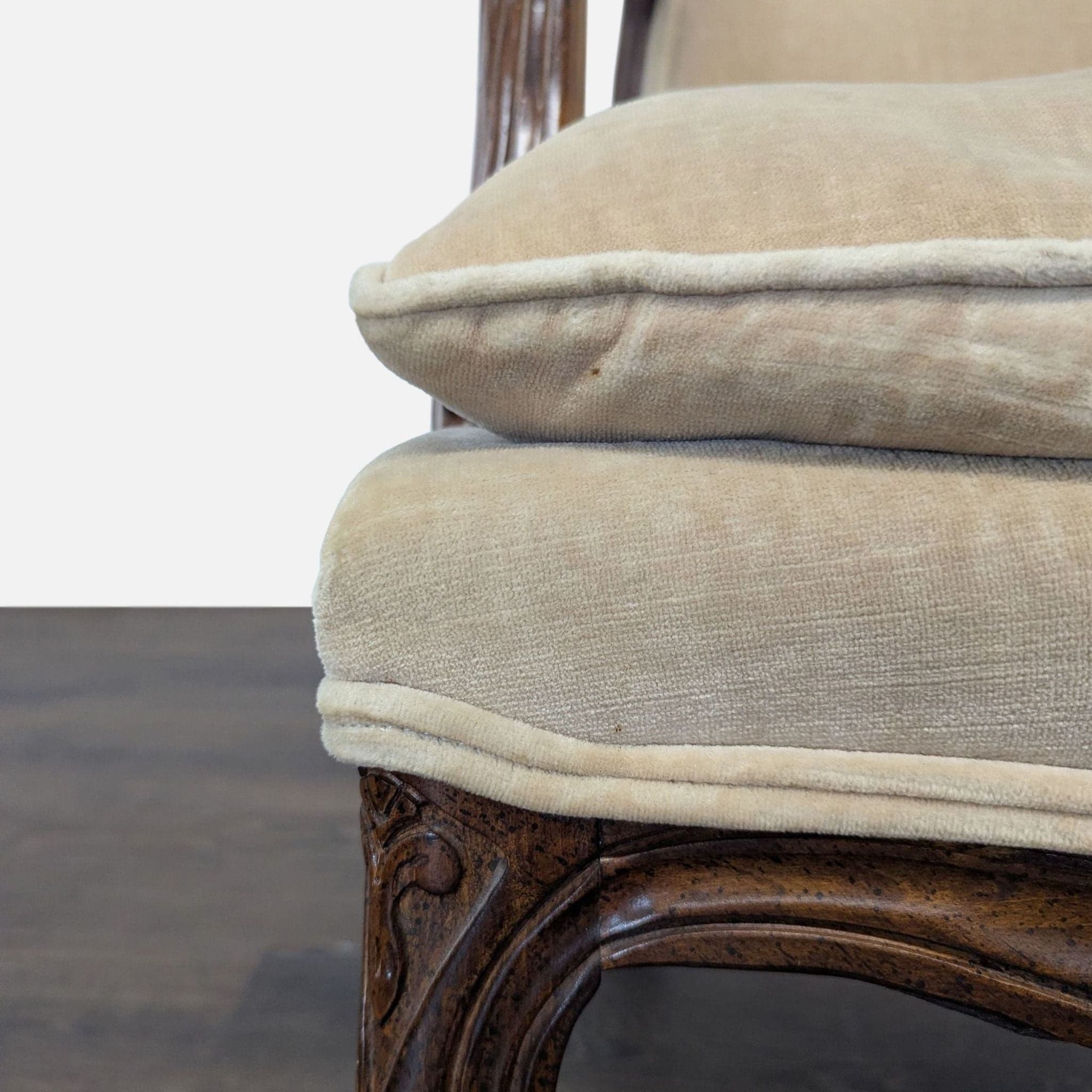 Louis XV Style Carved Wood Velvet Fauteuil Armchair - Thumbnail 7