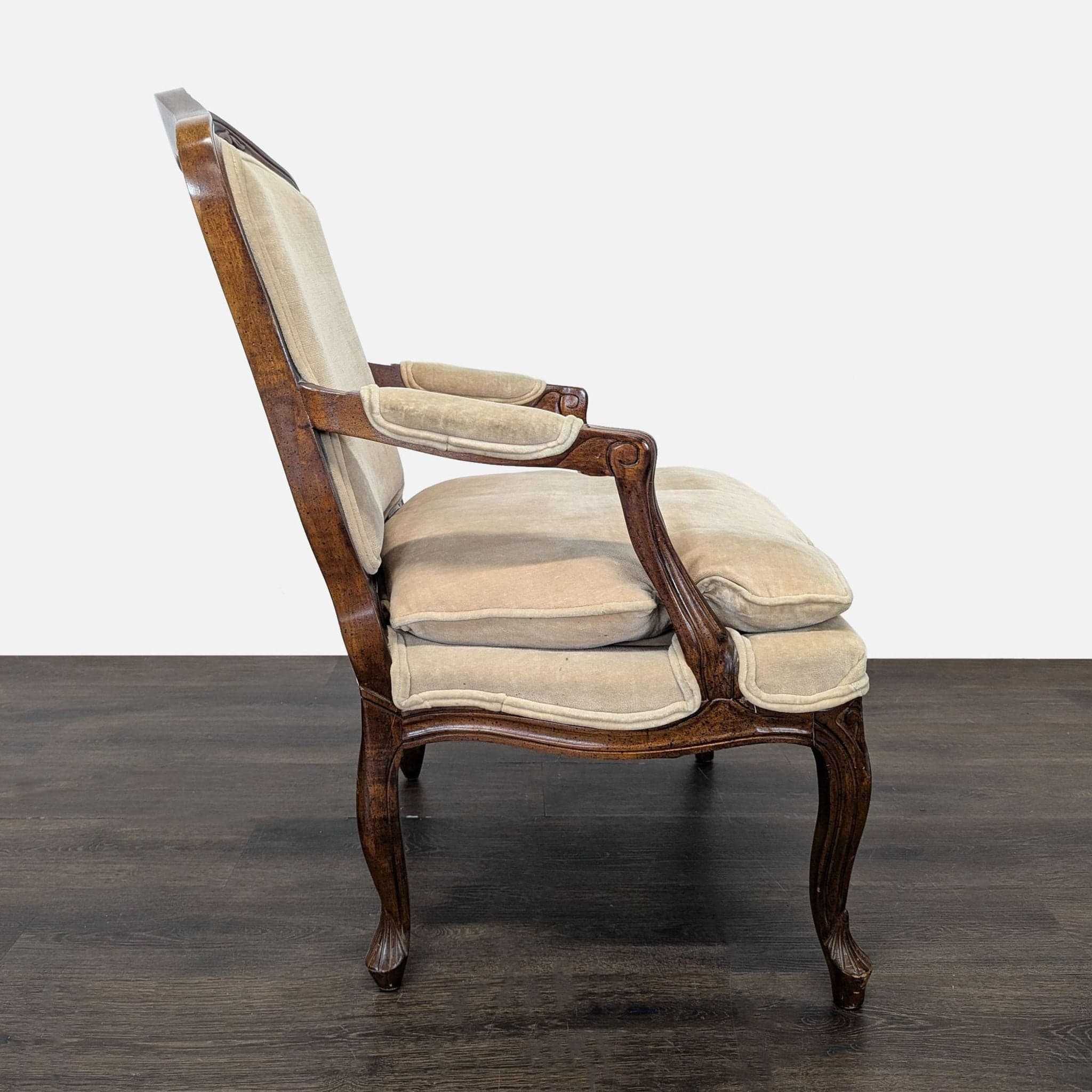 Louis XV Style Carved Wood Velvet Fauteuil Armchair - Thumbnail 10