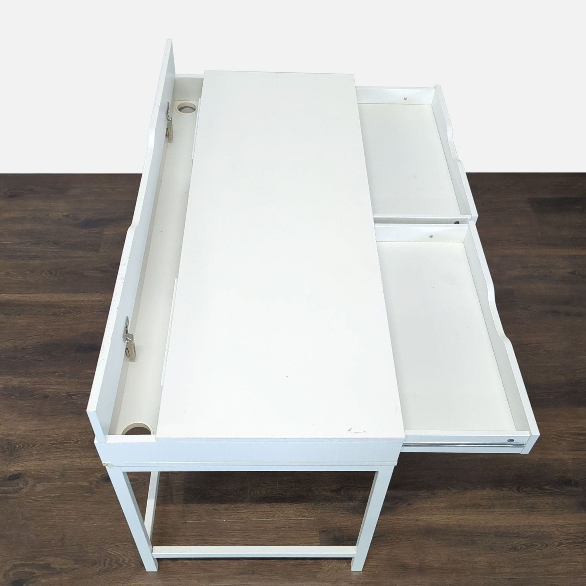 Modern White Desk with Two Drawers and Hidden Storage - Thumbnail 5