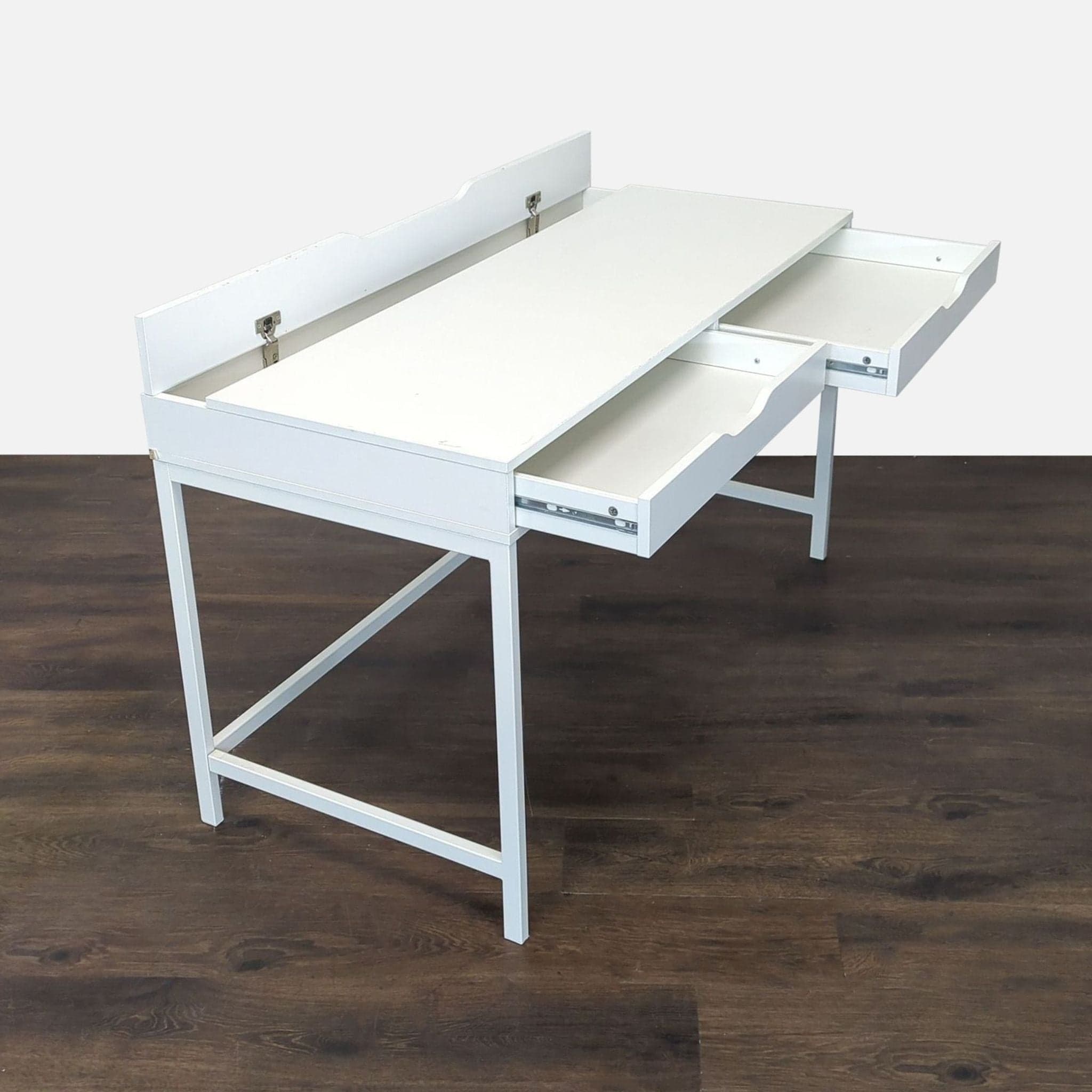 Modern White Desk with Two Drawers and Hidden Storage - Thumbnail 2