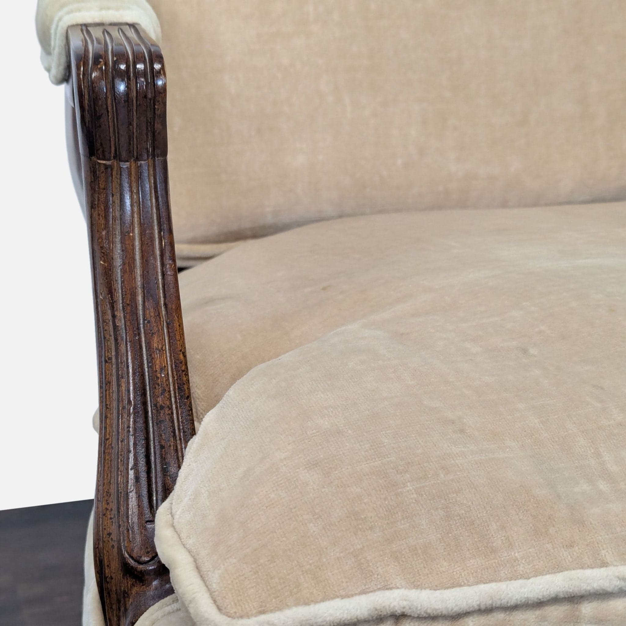 Louis XV Style Carved Wood Velvet Fauteuil Armchair - Thumbnail 8