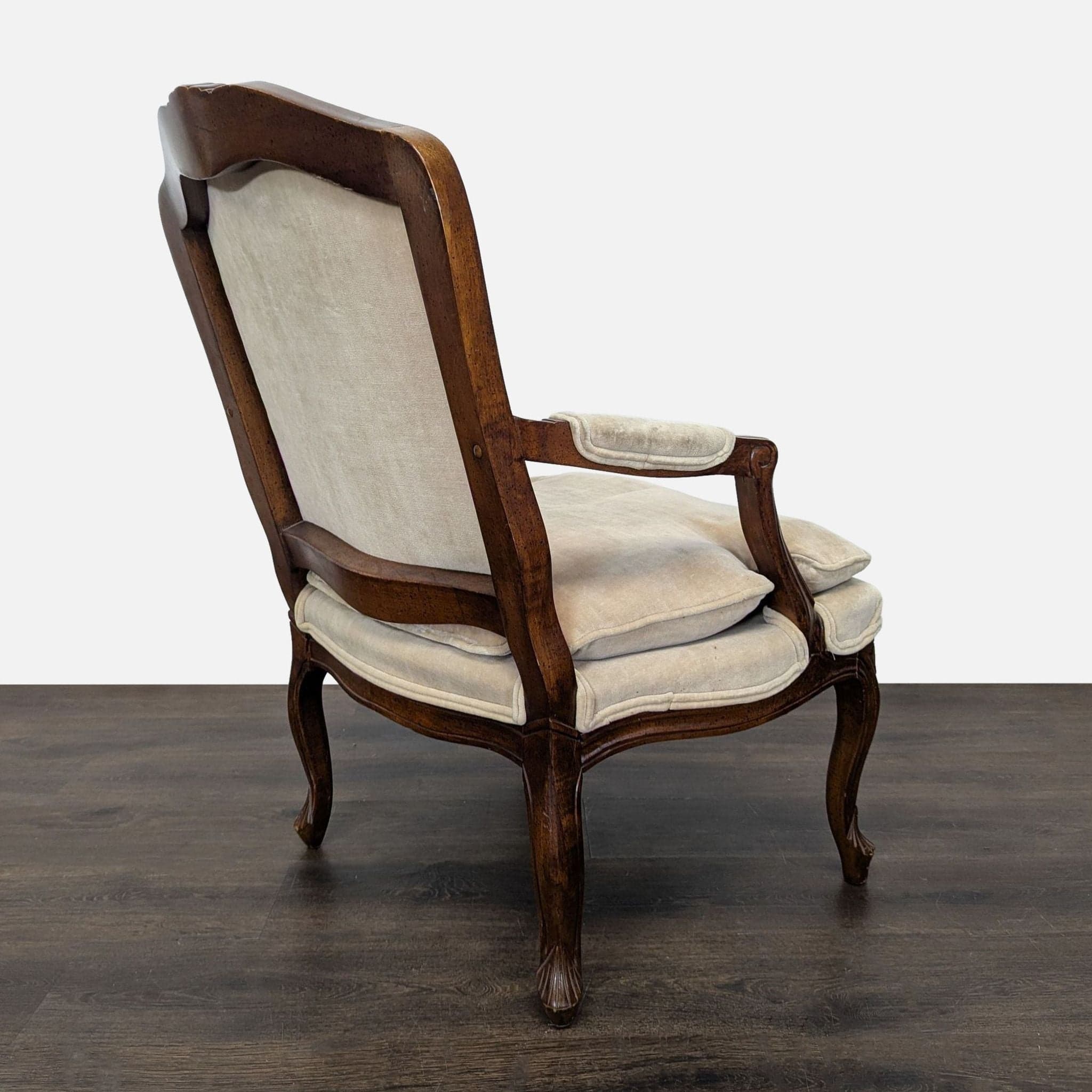 Louis XV Style Carved Wood Velvet Fauteuil Armchair - Thumbnail 11