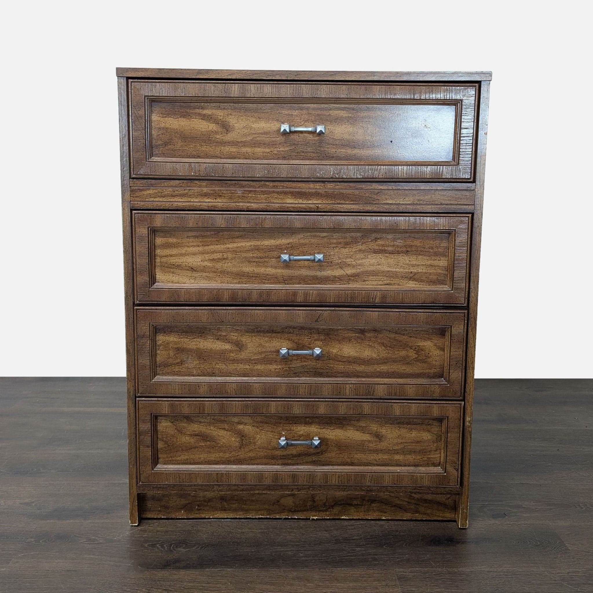 Classic 4-Drawer Wood Dresser with Silver Handles - Image 1
