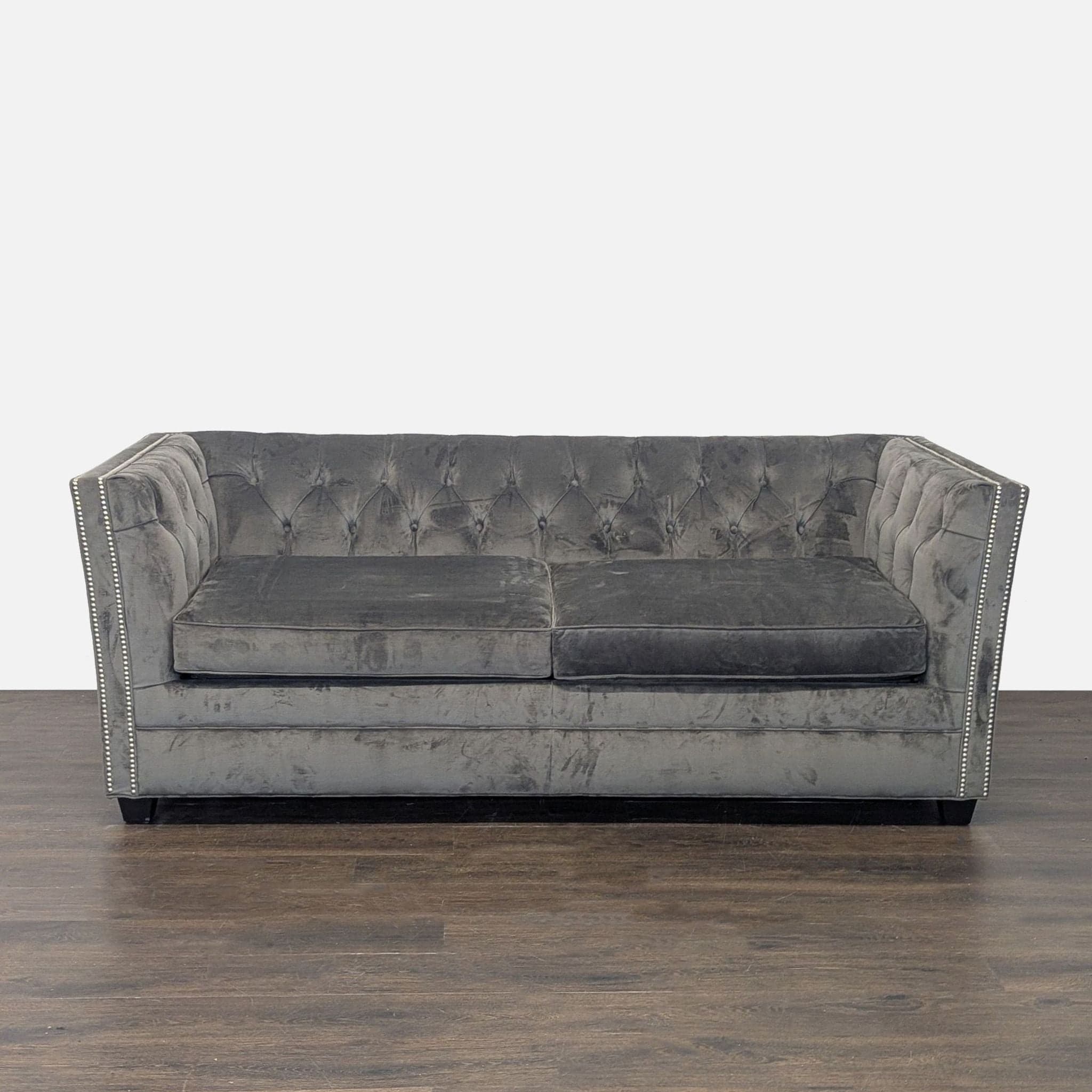 Mitchell Gold + Bob Williams Gray Velvet Sleeper Sofa with Tufted Back - Image 1