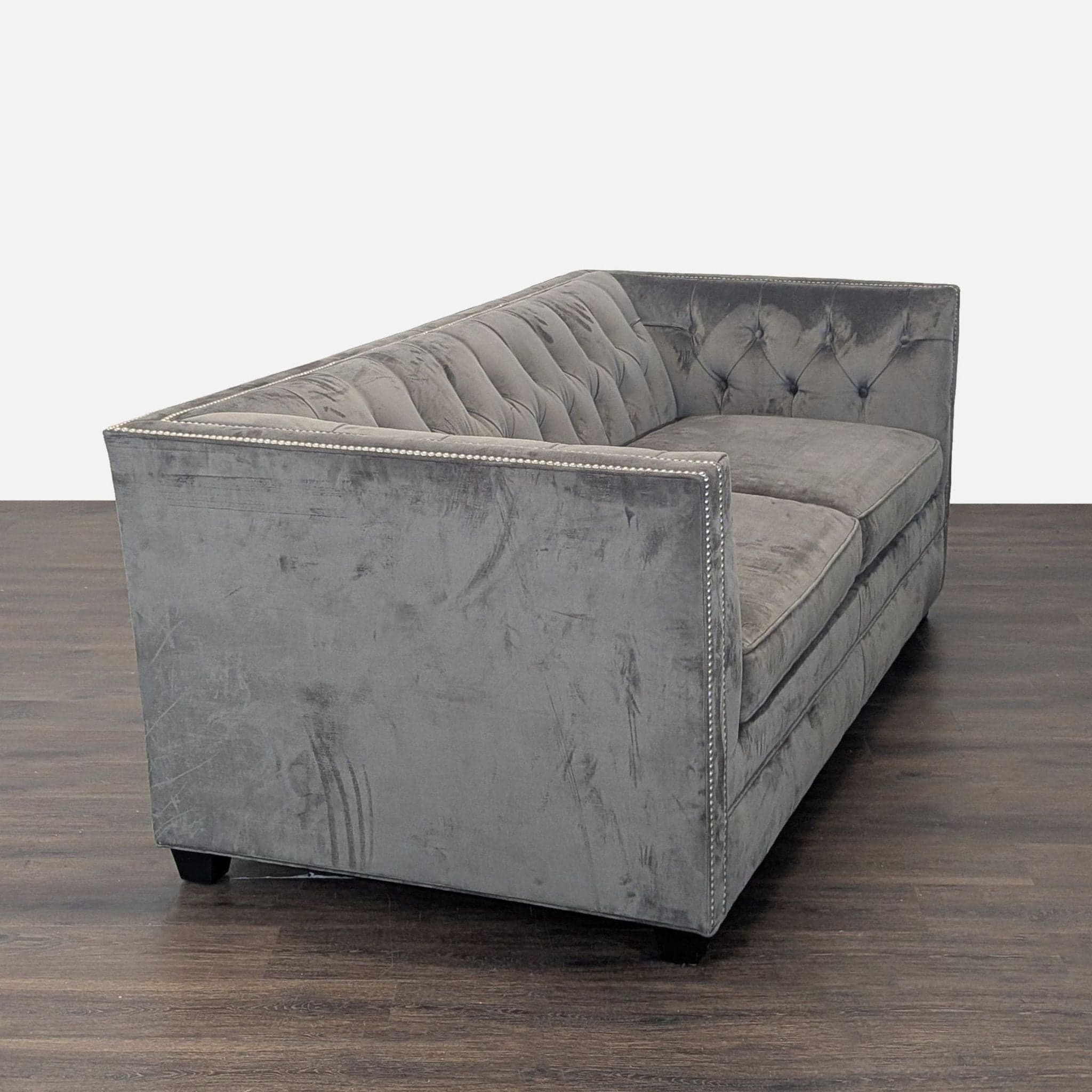 Mitchell Gold + Bob Williams Gray Velvet Sleeper Sofa with Tufted Back - Thumbnail 4