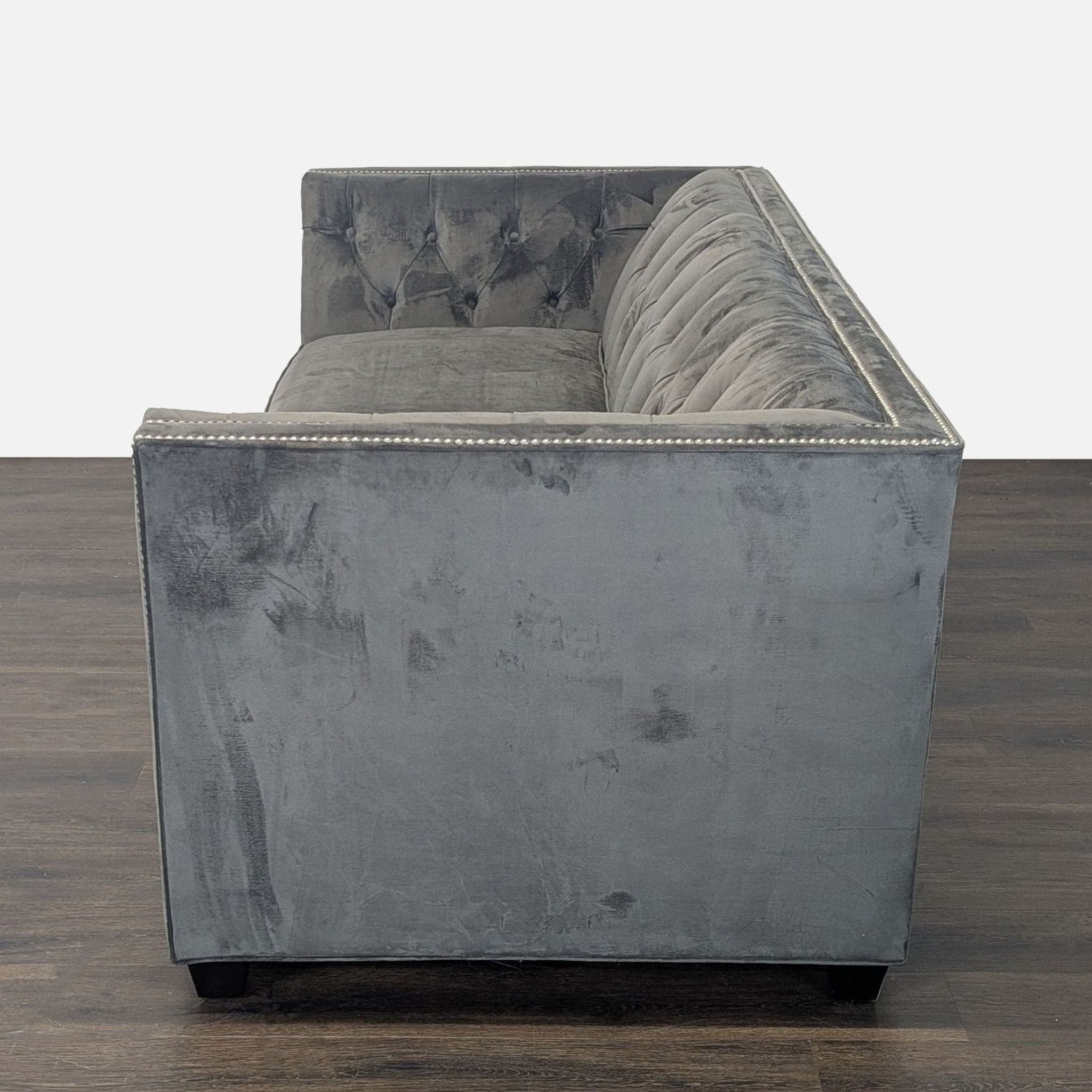 Mitchell Gold + Bob Williams Gray Velvet Sleeper Sofa with Tufted Back - Thumbnail 7