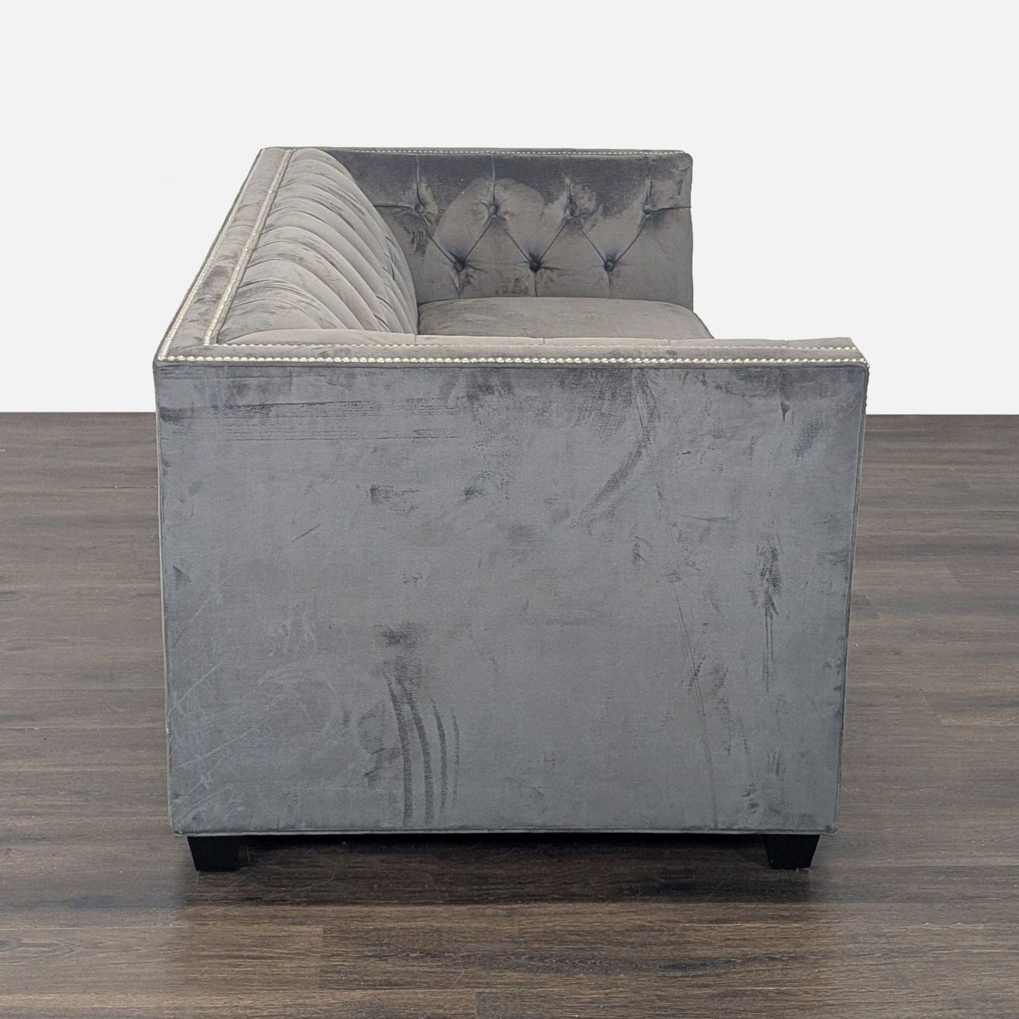 Mitchell Gold + Bob Williams Gray Velvet Sleeper Sofa with Tufted Back - Thumbnail 5